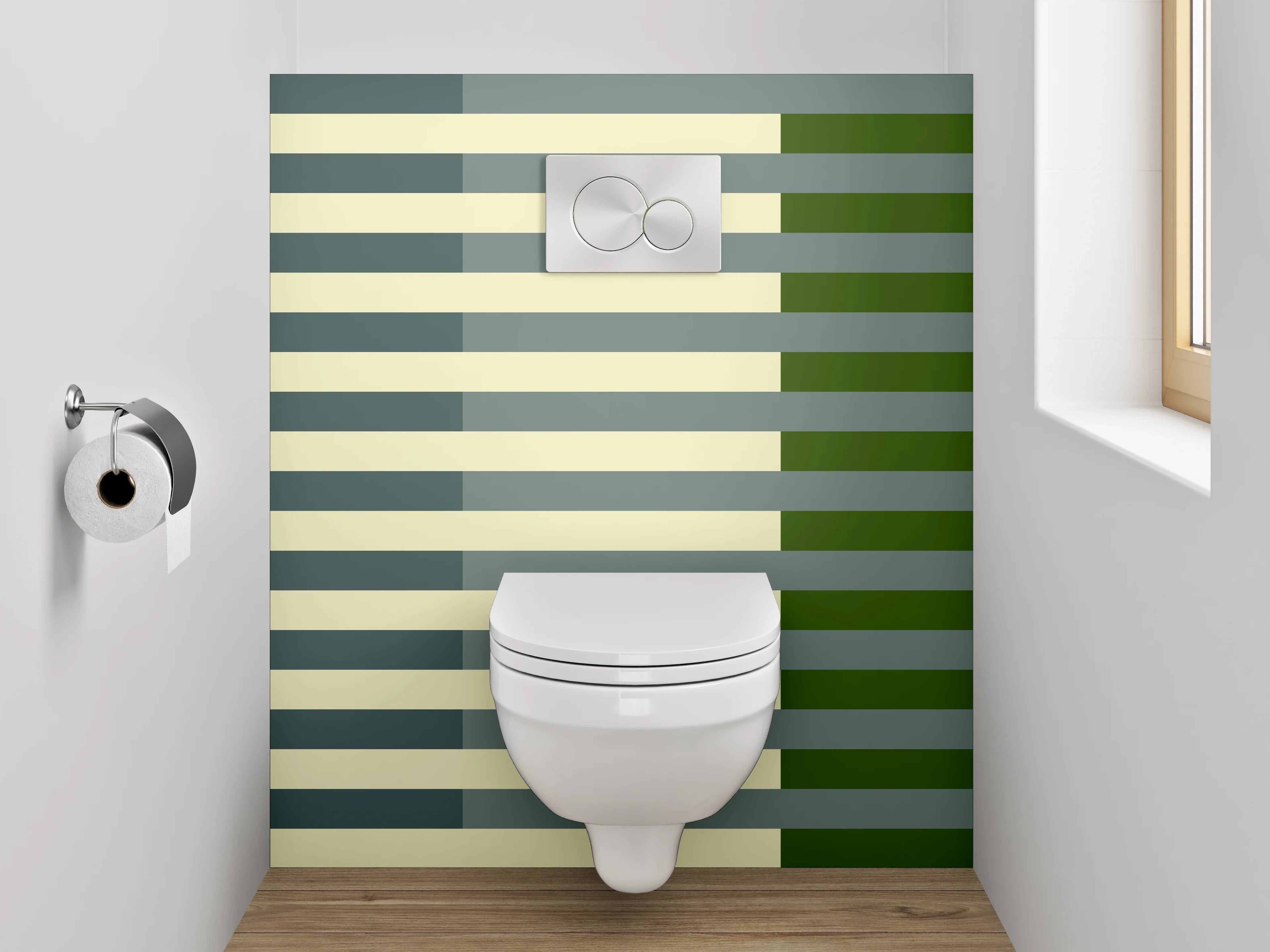 WC-Rückwand - Streifenmuster in Grün und Beige