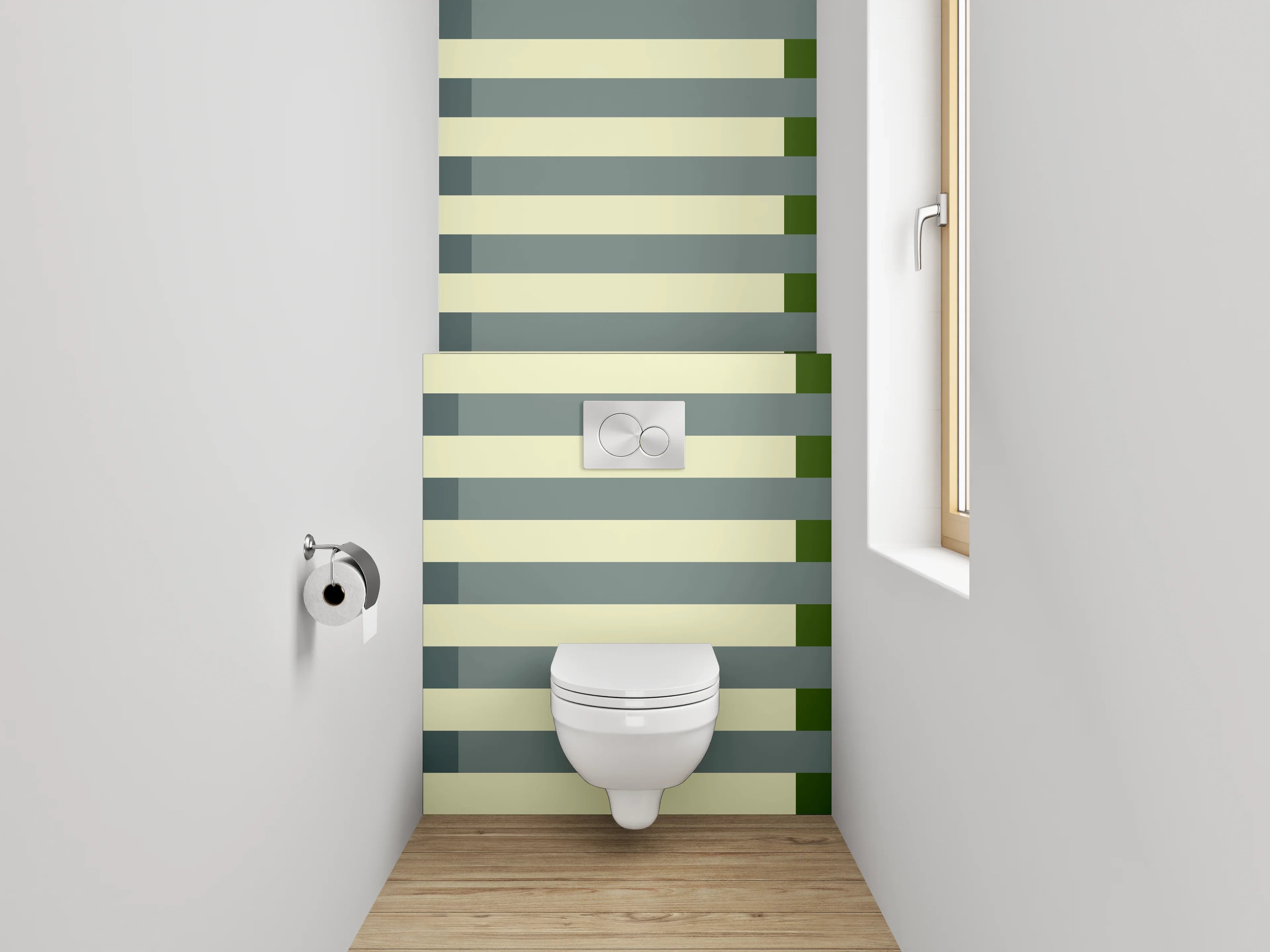 WC-Rückwand - Streifenmuster in Grün und Beige
