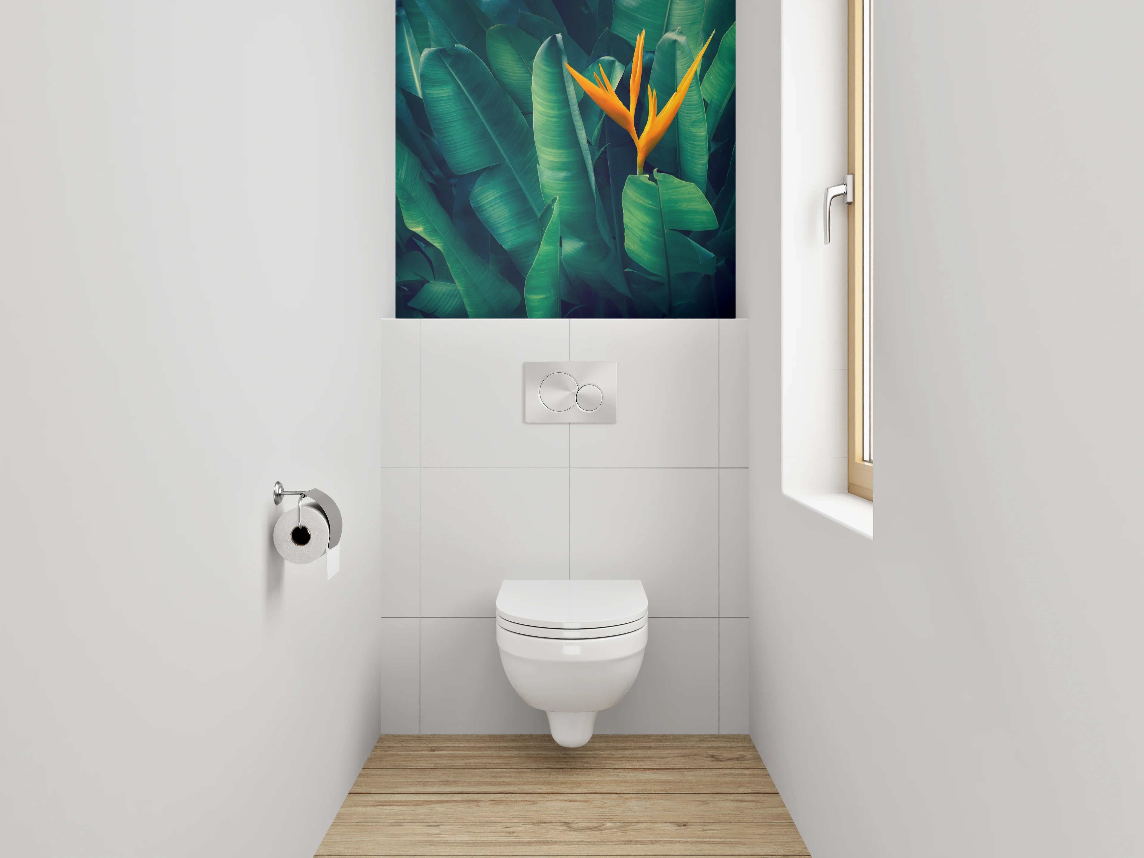 WC-Rückwand - Strelitzie vor tropischem Grün