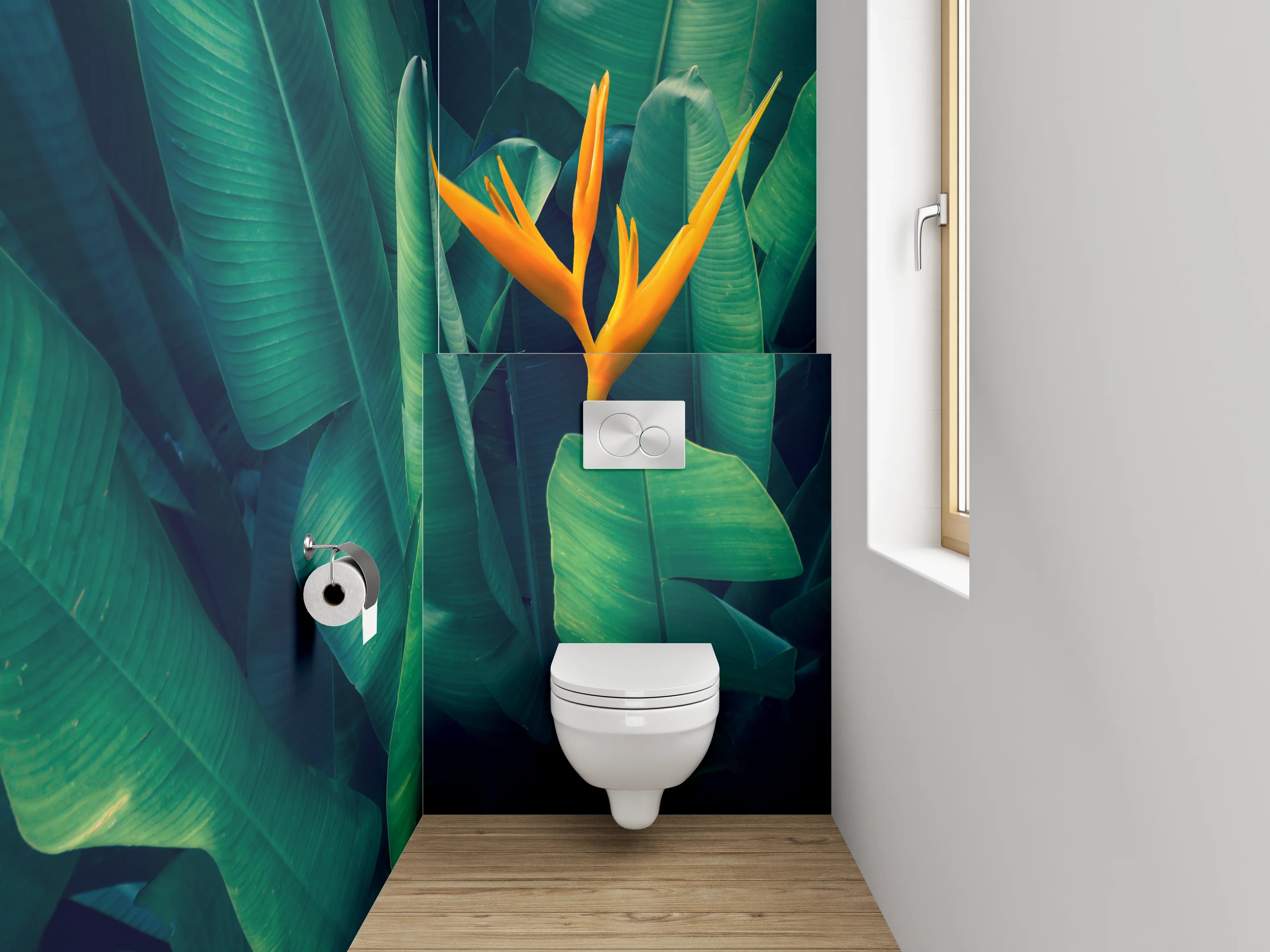 WC-Rückwand - Strelitzie vor tropischem Grün
