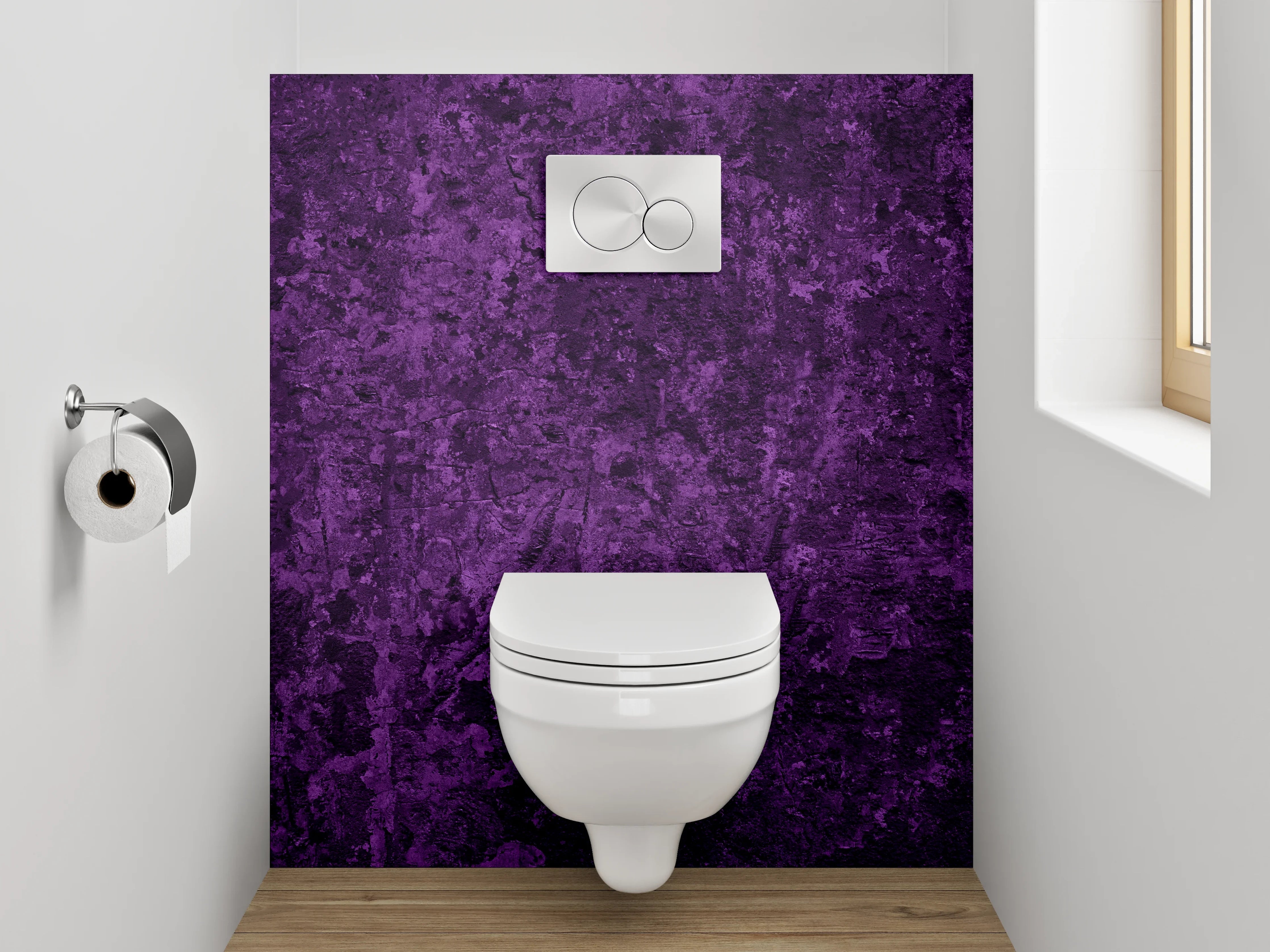 WC-Rückwand - Strukturierte lila Wandoptik