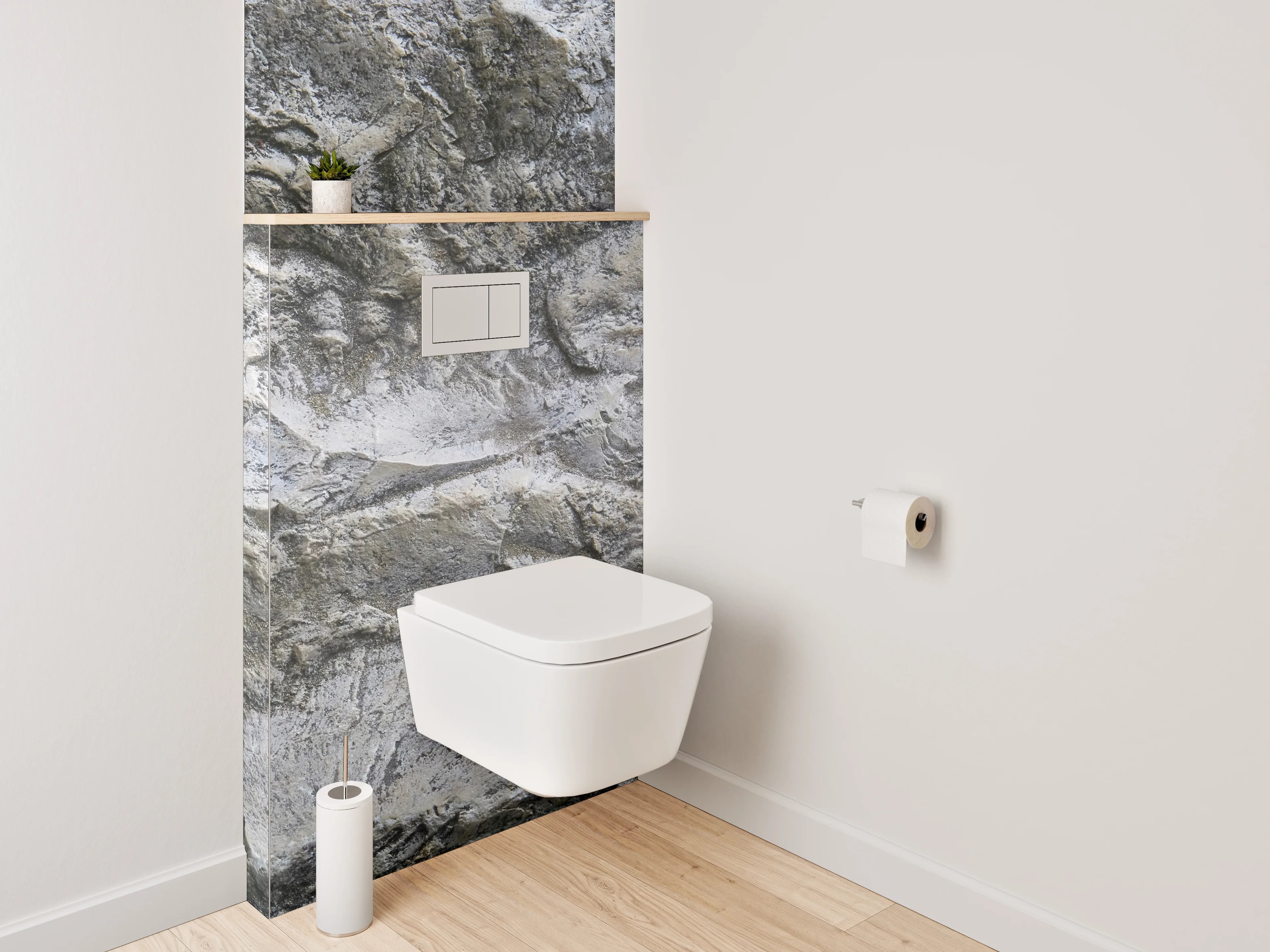 WC-Rückwand - Strukturierter Kalkstein in Grau-Weiß