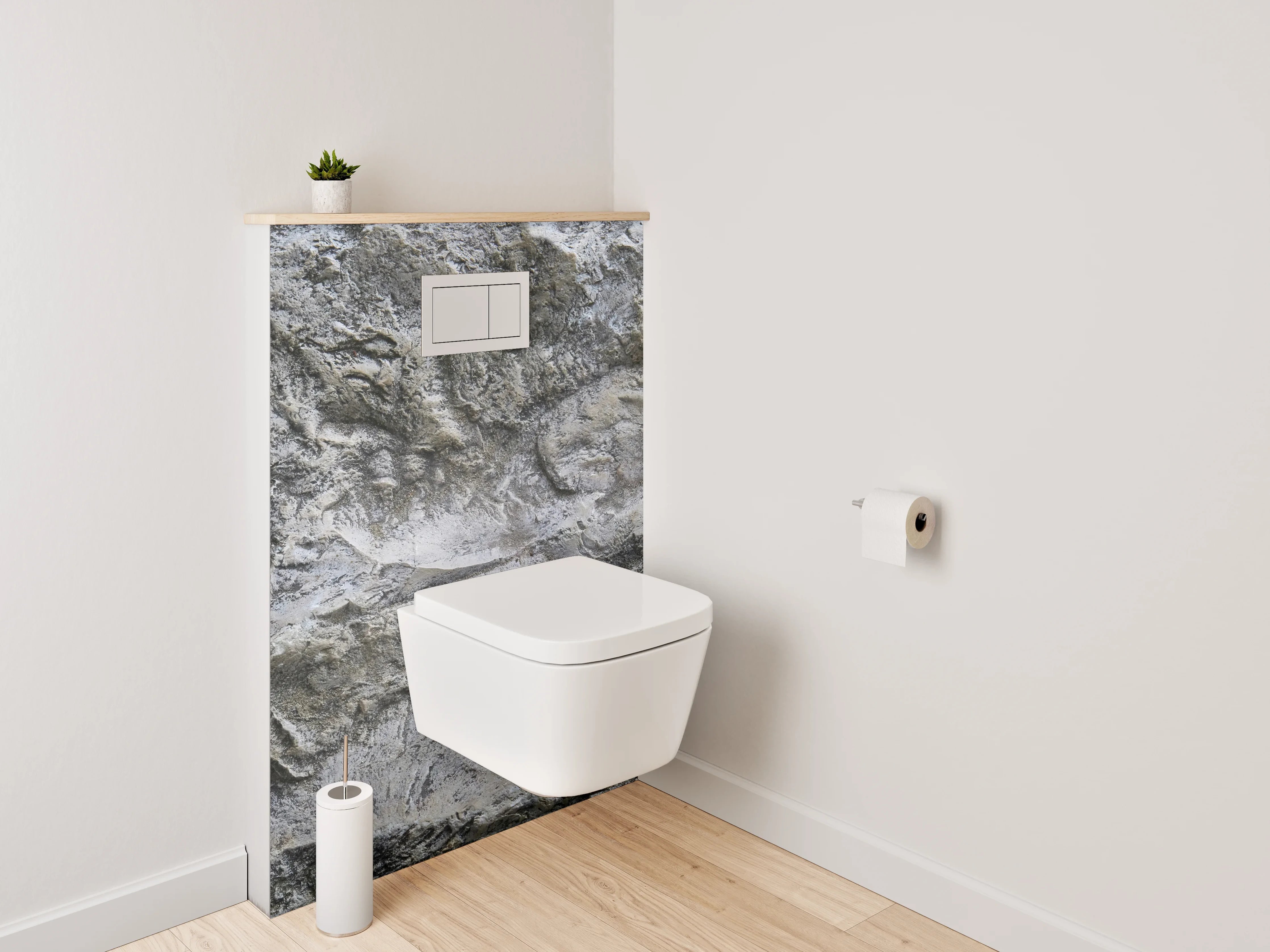 WC-Rückwand - Strukturierter Kalkstein in Grau-Weiß
