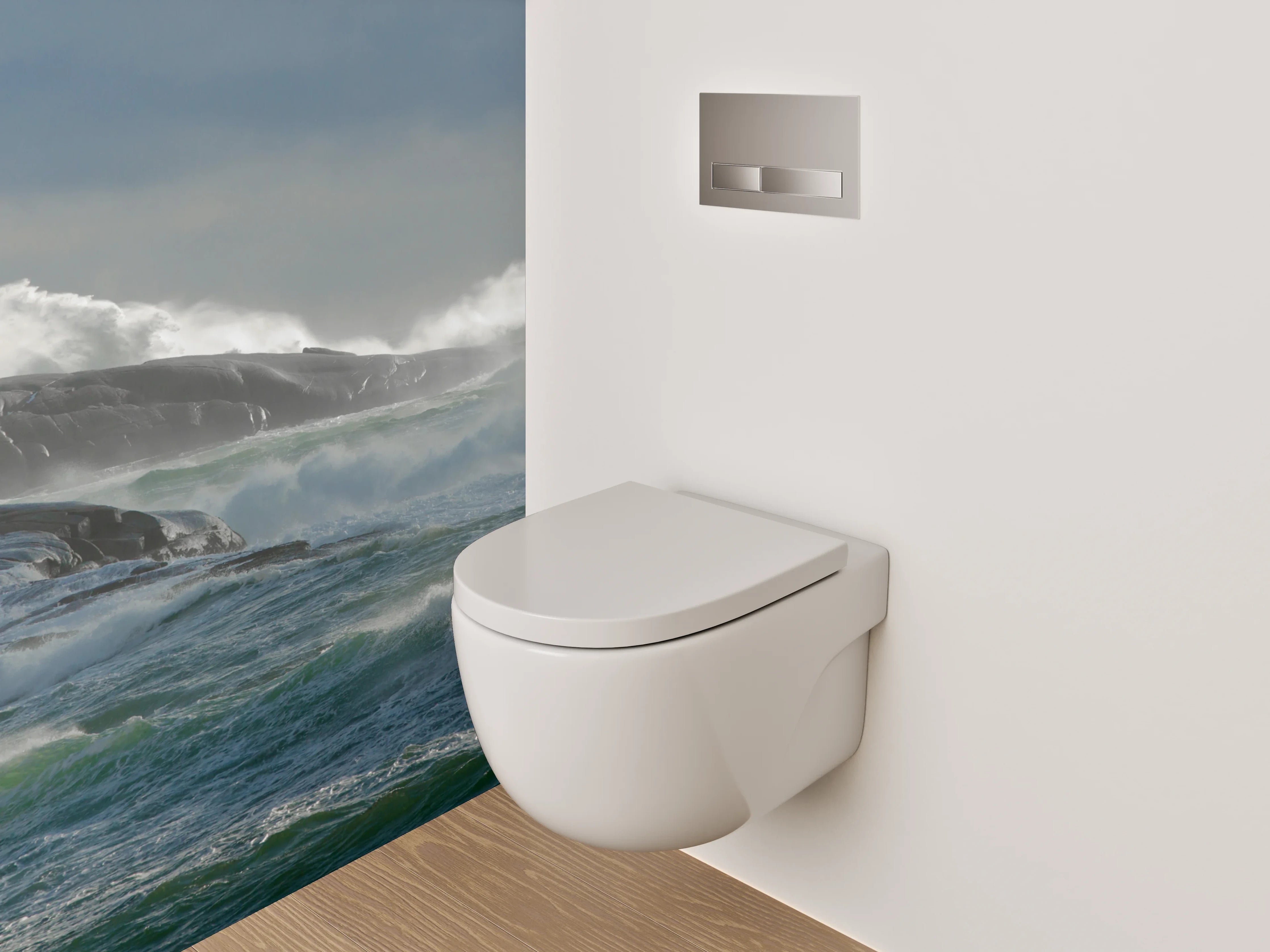 WC-Rückwand - Sturmwellen am Leuchtturm – Küstenblick