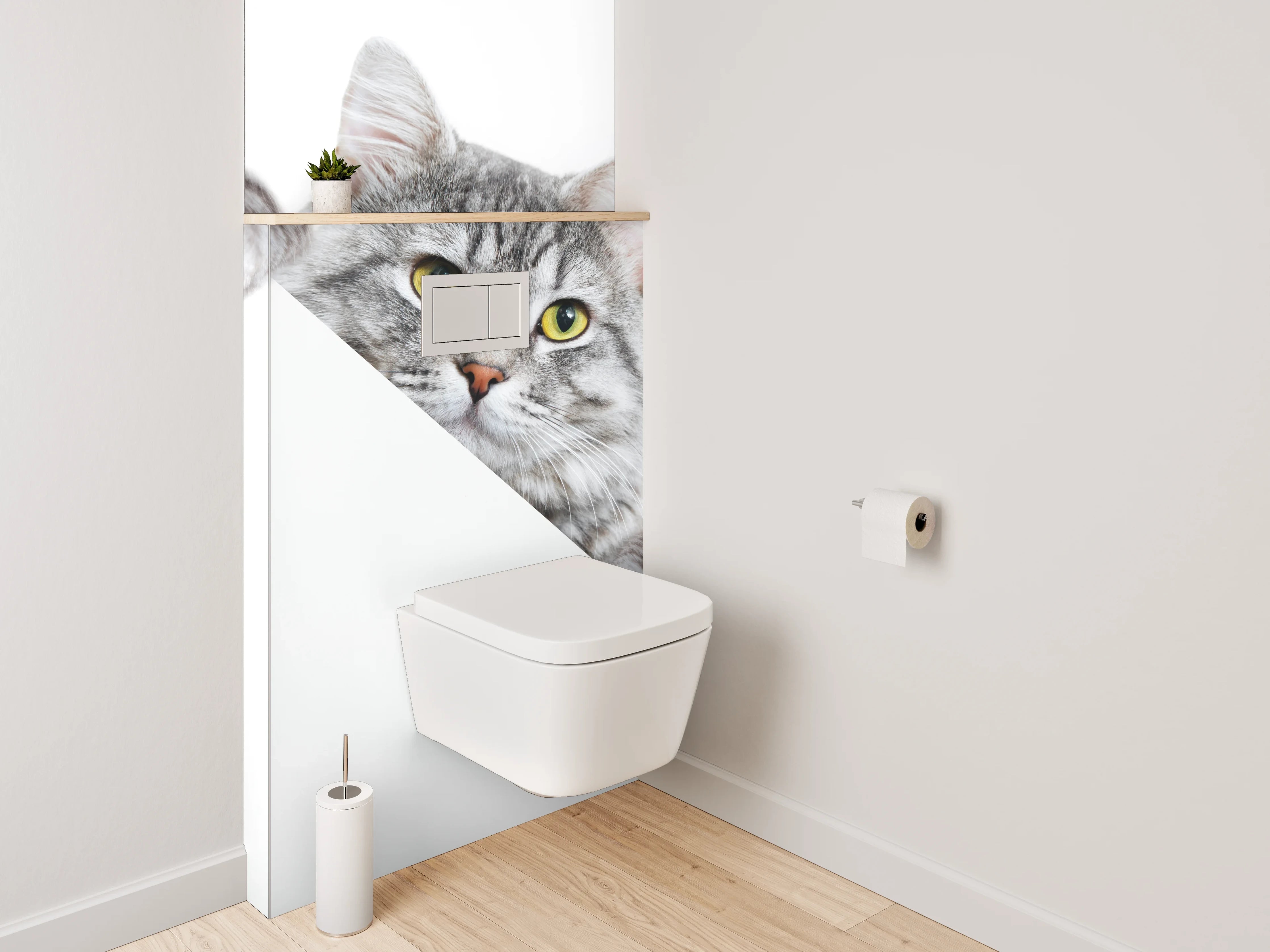 WC-Rückwand - Süße graue Katze auf Weiß