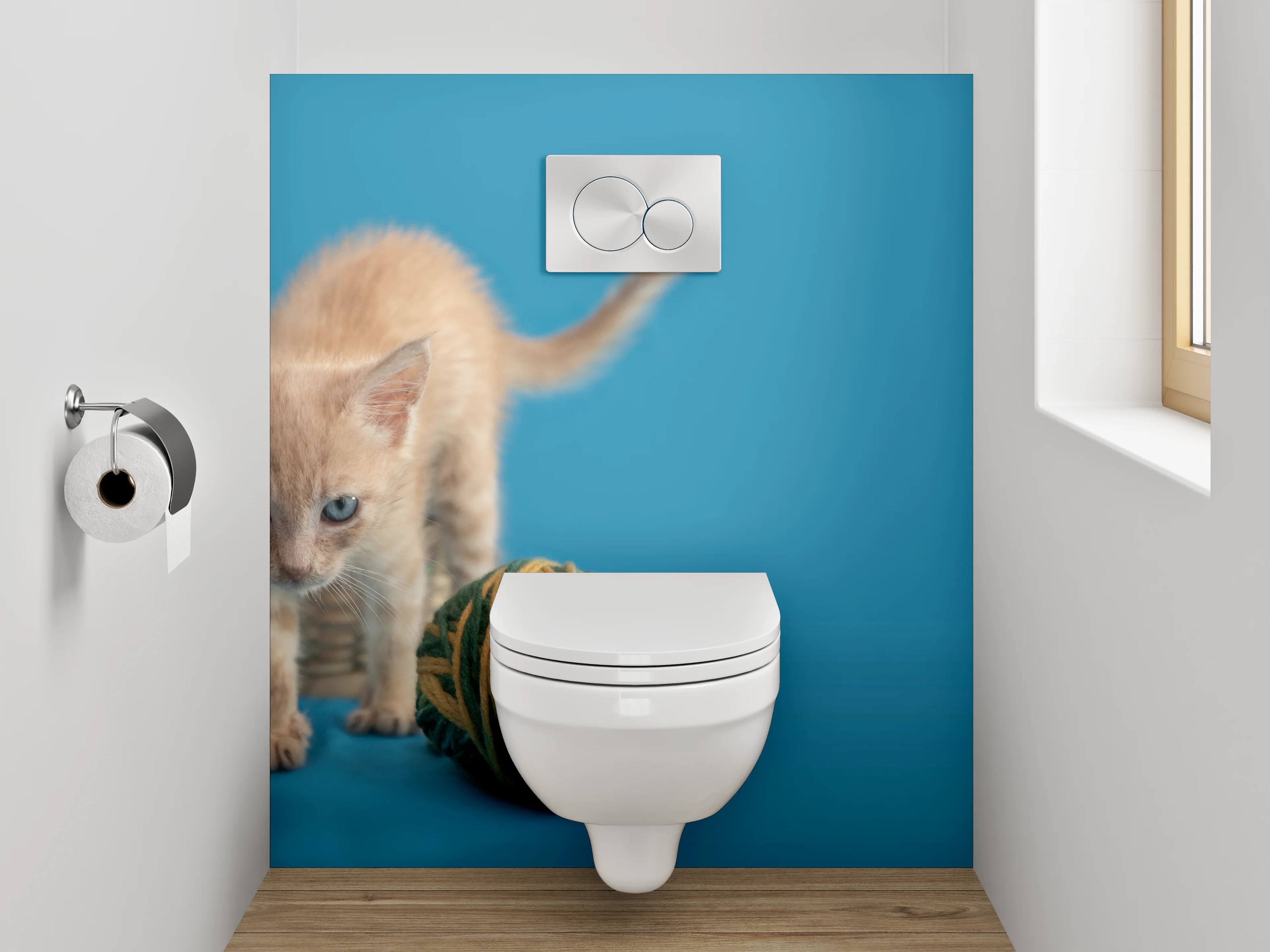 WC-Rückwand - Süßes Kätzchen mit Wollknäueln