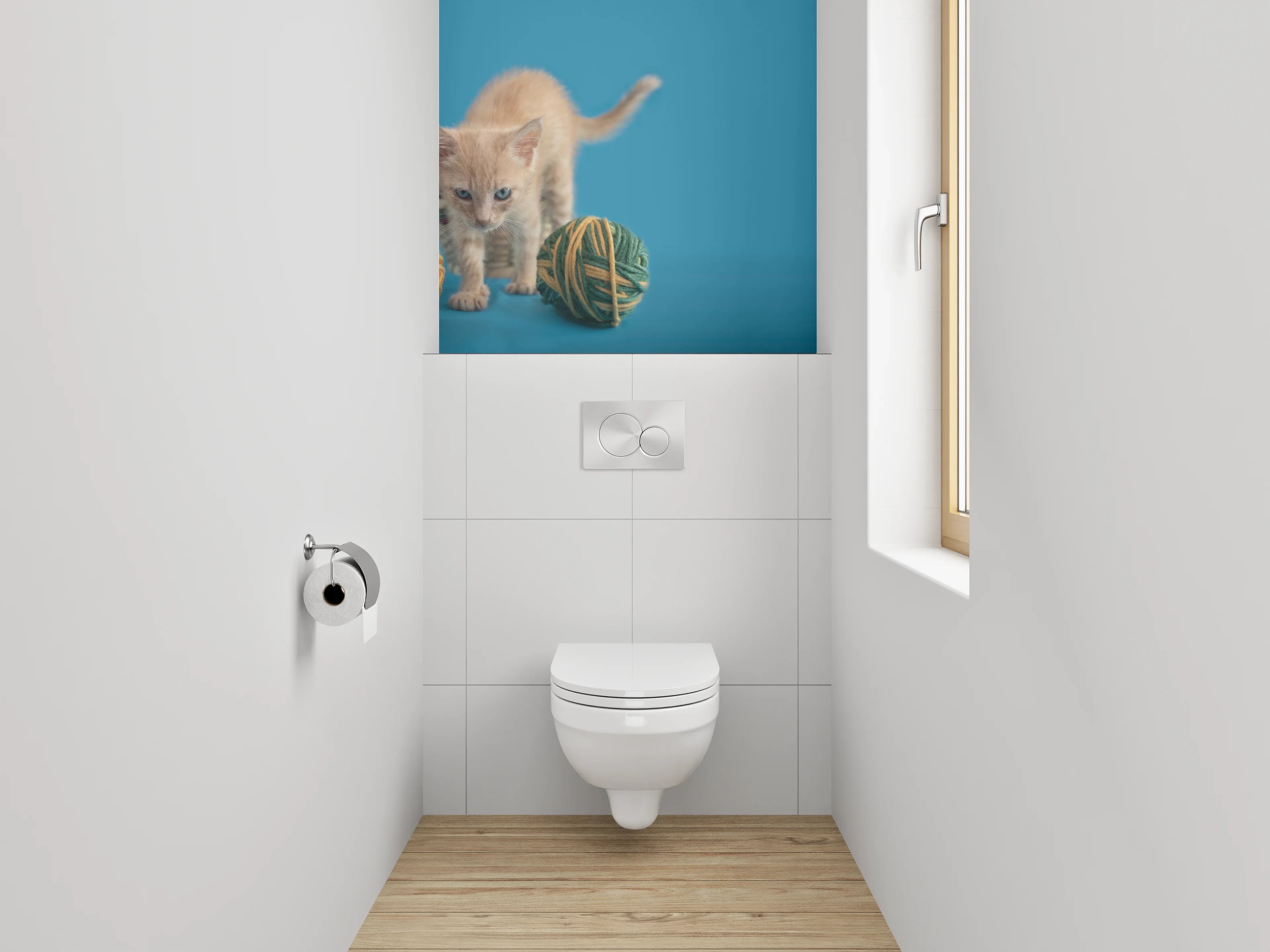 WC-Rückwand - Süßes Kätzchen mit Wollknäueln