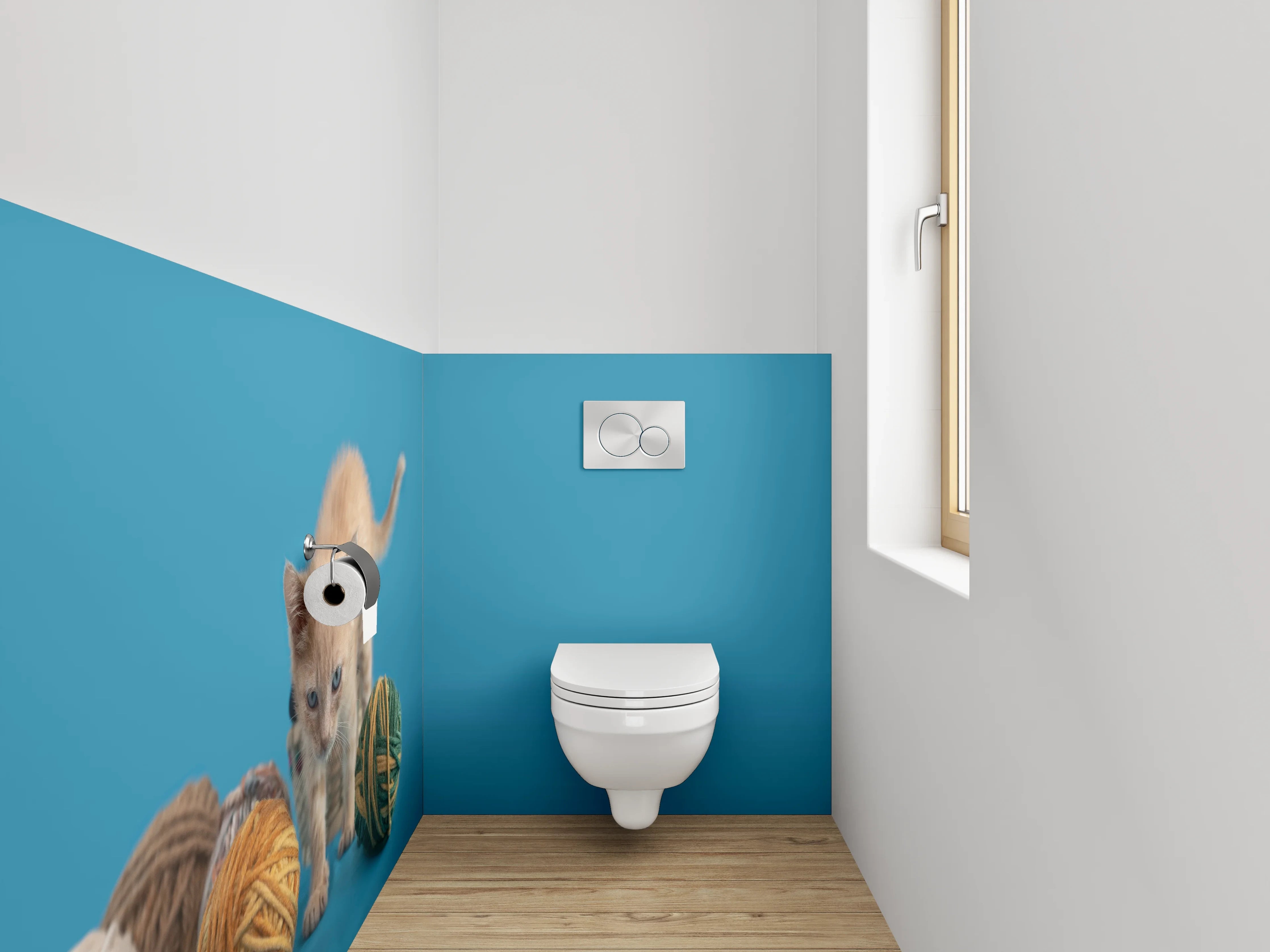 WC-Rückwand - Süßes Kätzchen mit Wollknäueln