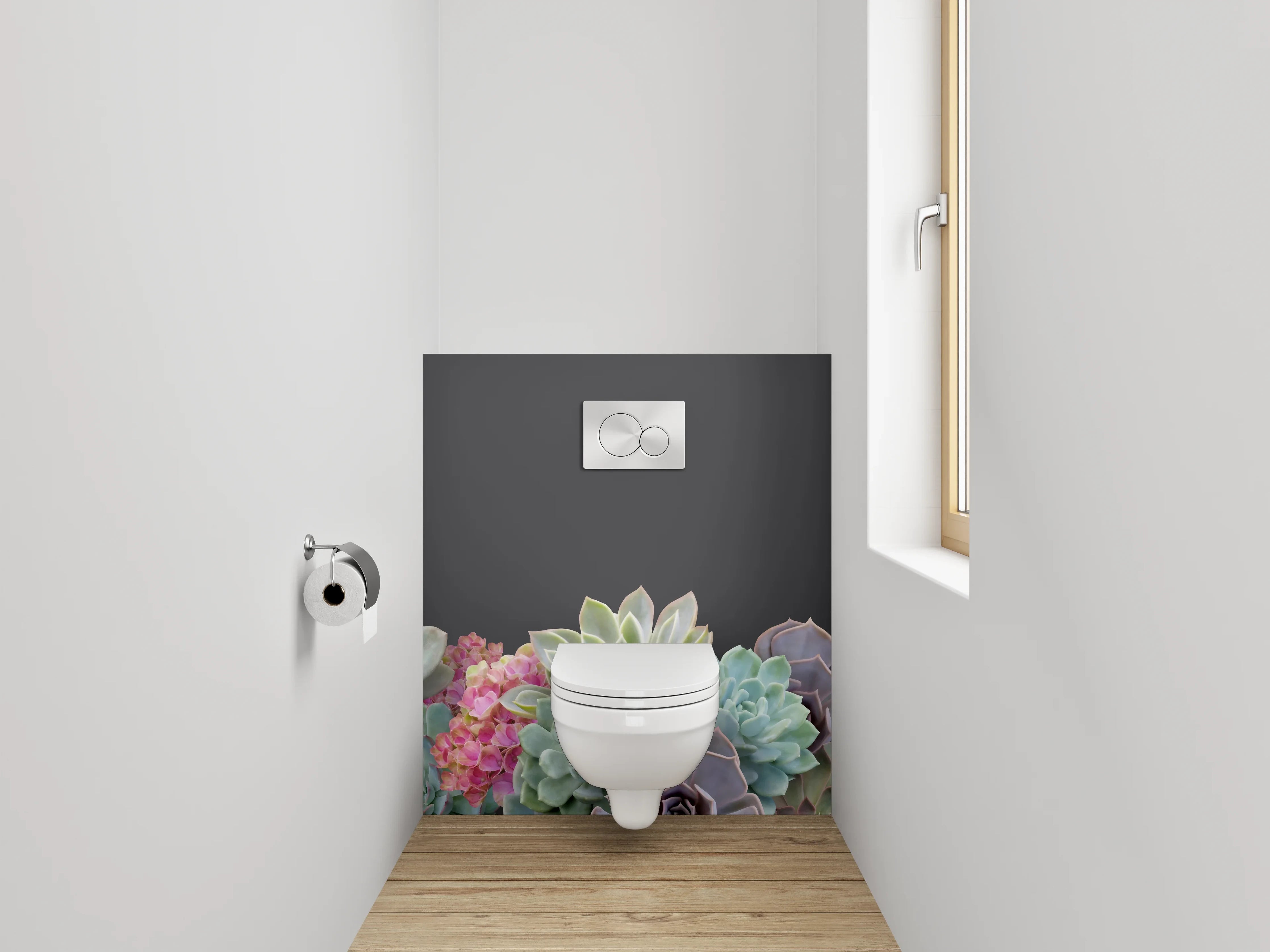 WC-Rückwand - Sukkulenten Blumen Aquarell auf Dunkelgrau