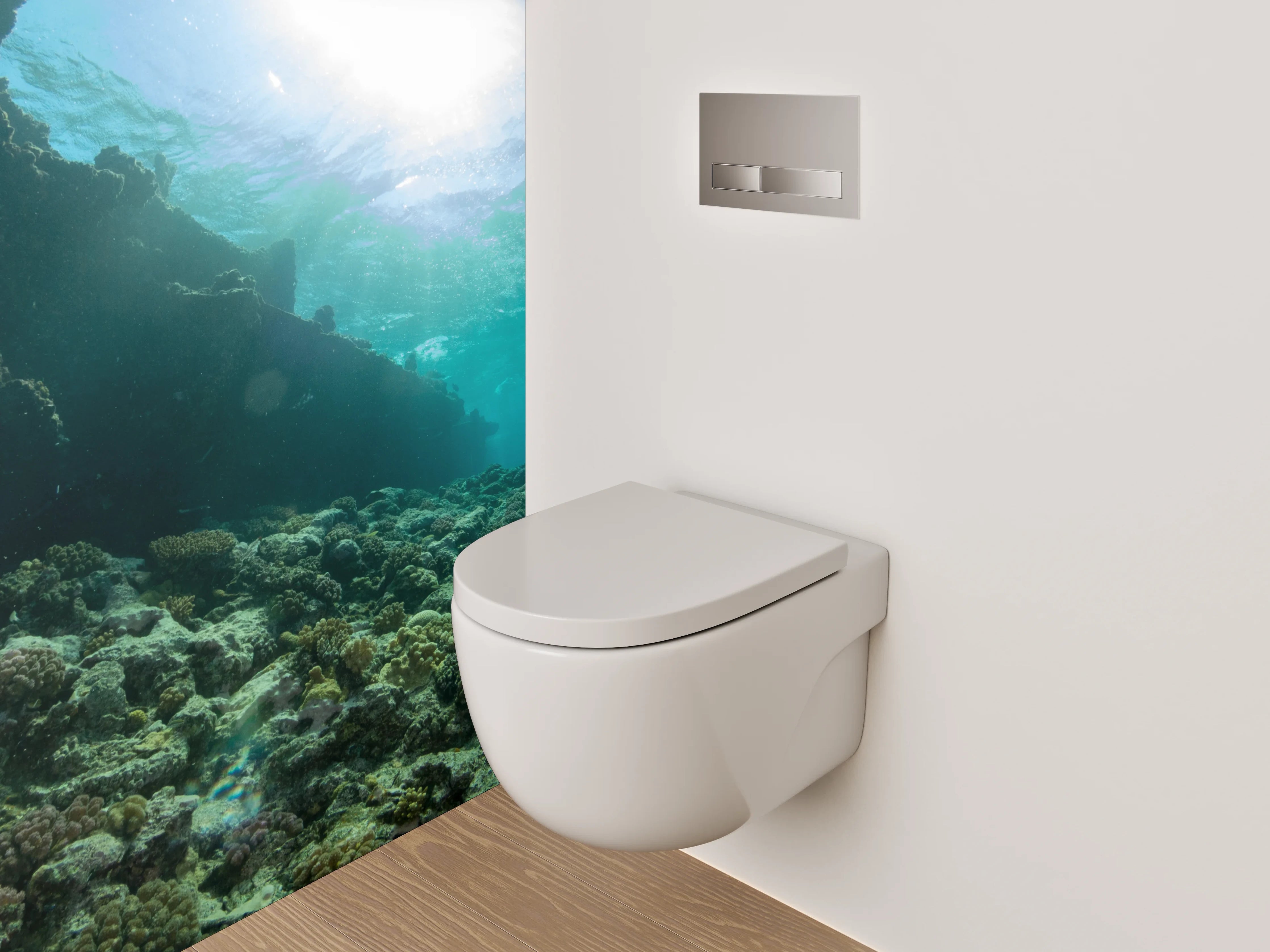 WC-Rückwand - Taucher am Korallenriff mit Schiffswrack