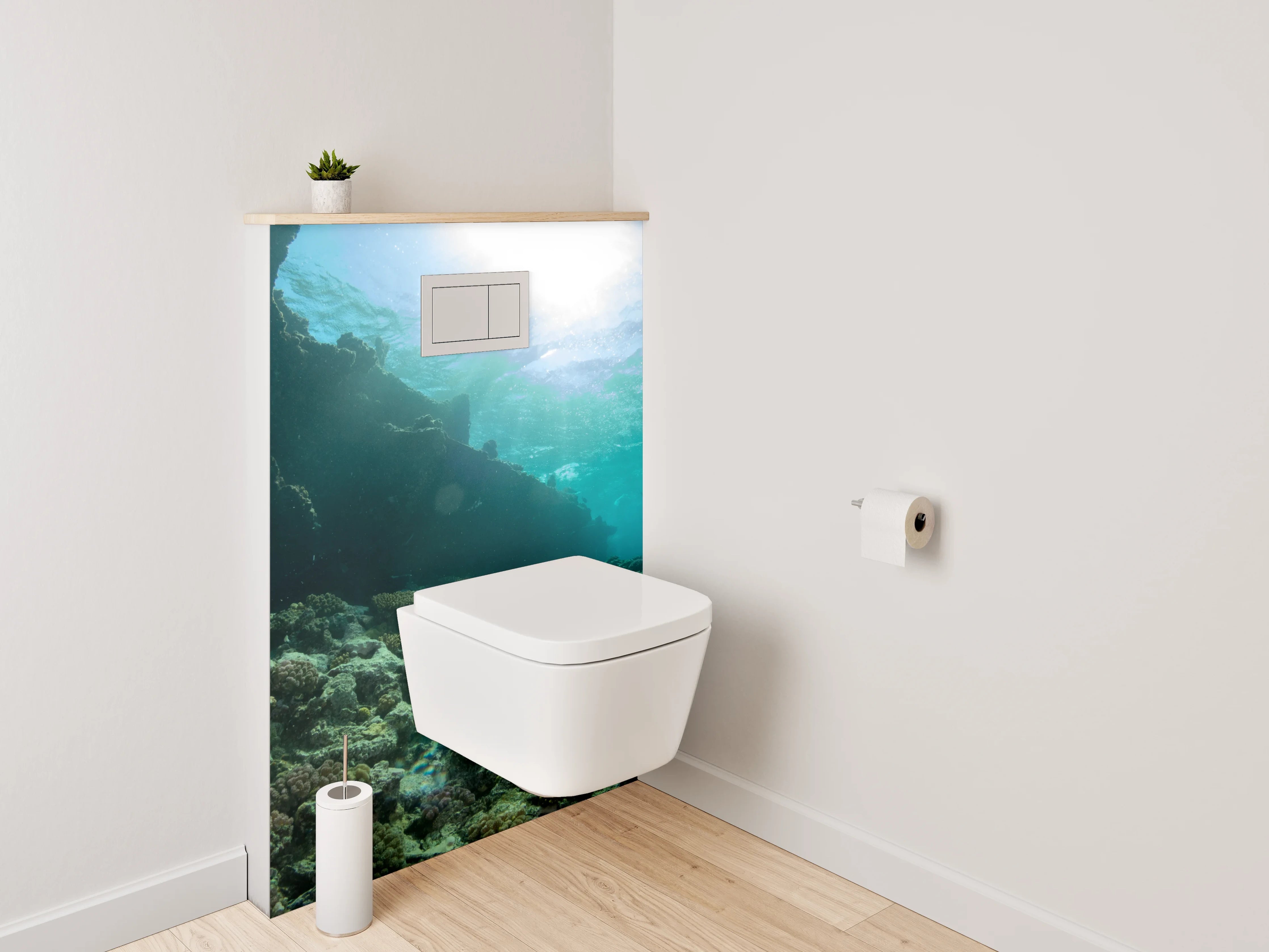 WC-Rückwand - Taucher am Korallenriff mit Schiffswrack