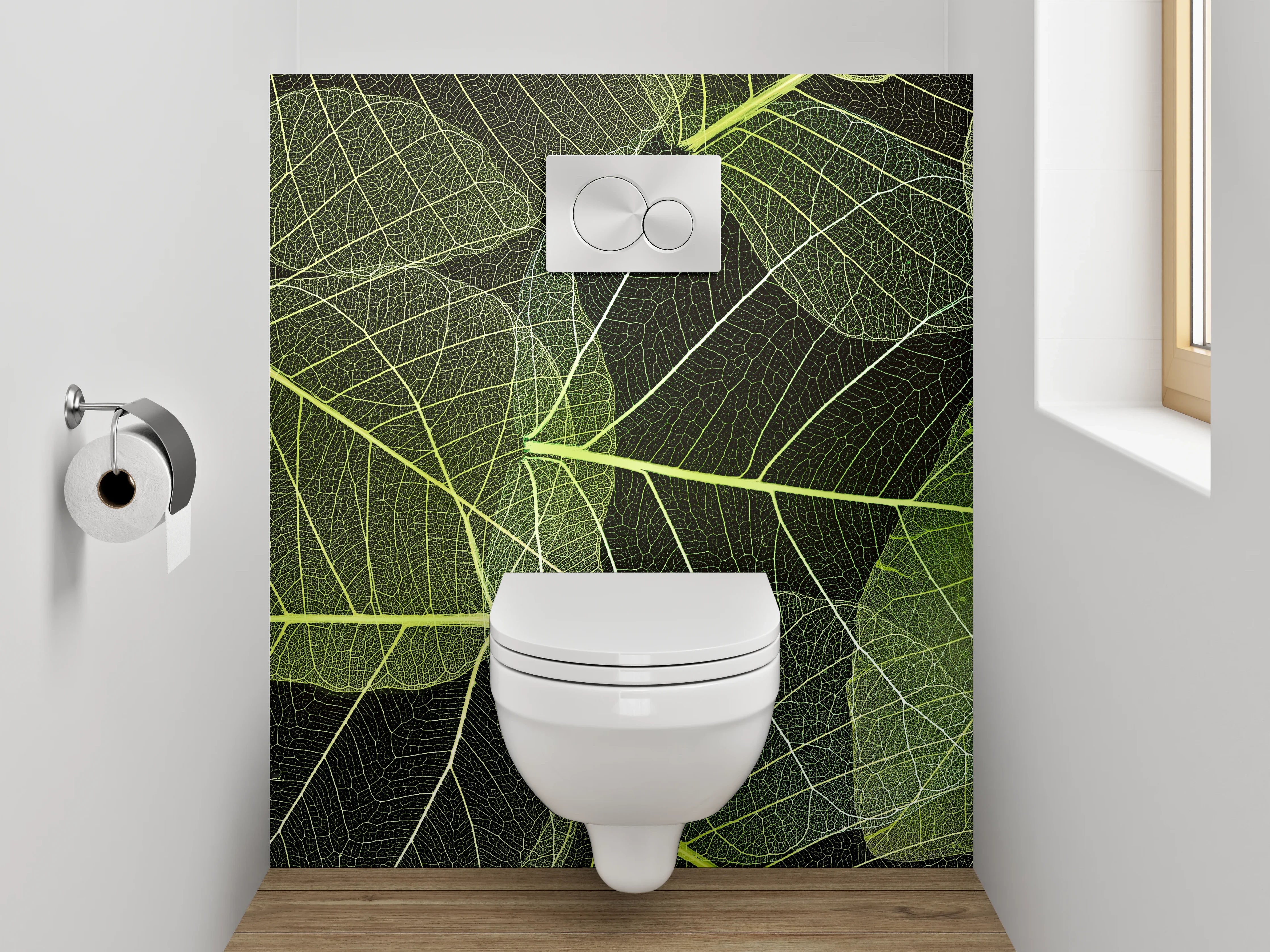 WC-Rückwand - Transparente Blätter – Naturmuster Grün
