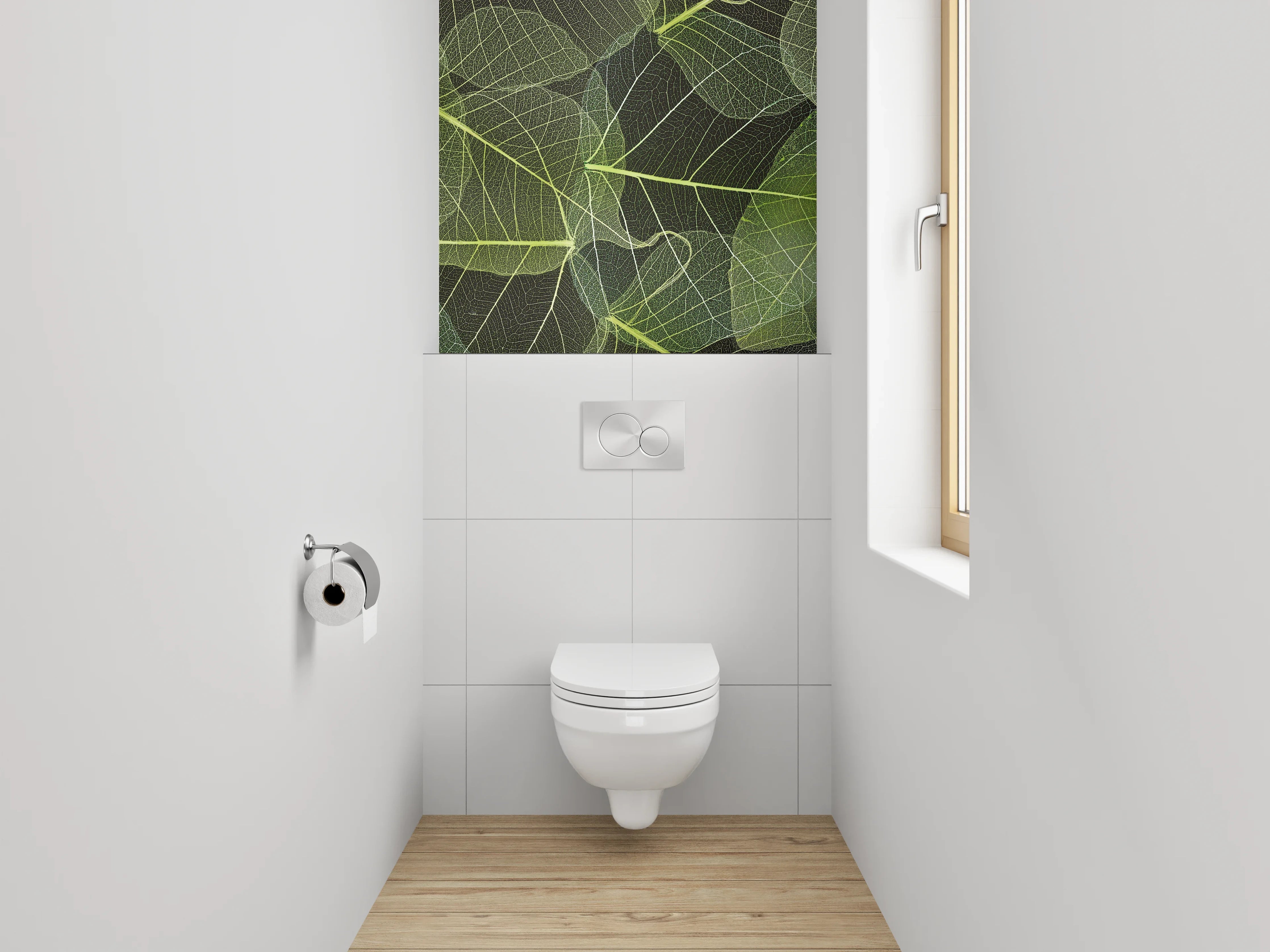 WC-Rückwand - Transparente Blätter – Naturmuster Grün