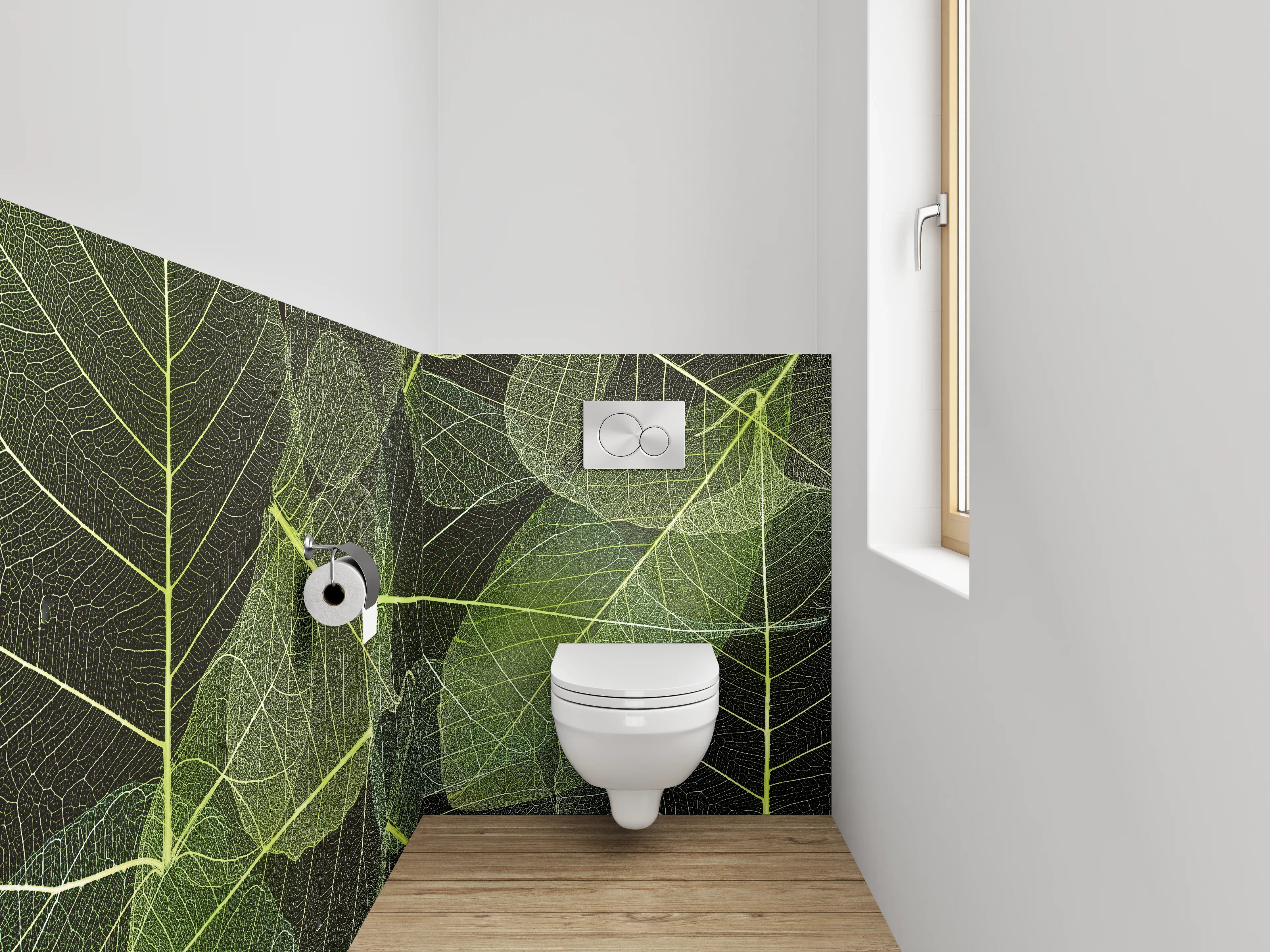WC-Rückwand - Transparente Blätter – Naturmuster Grün