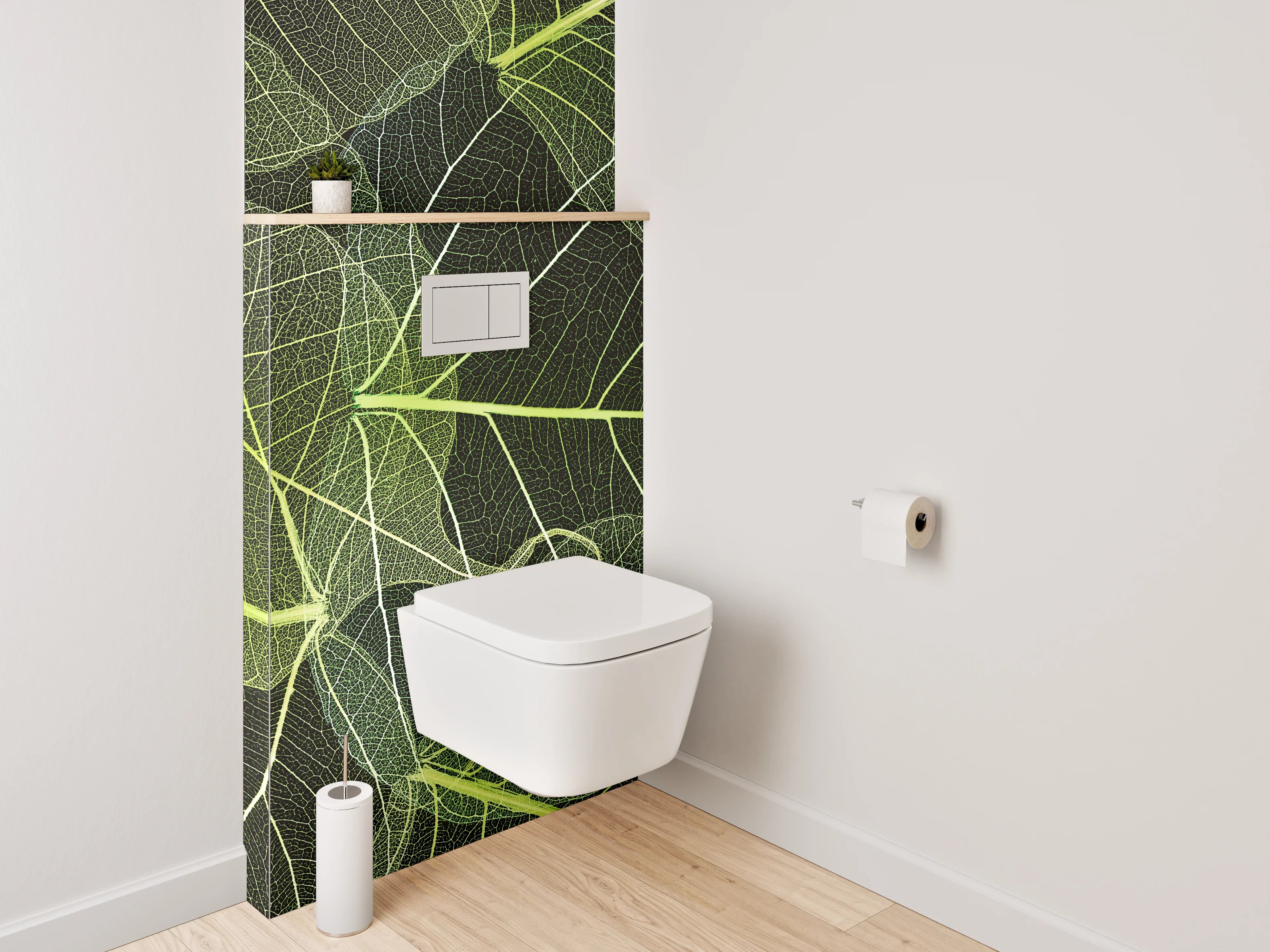WC-Rückwand - Transparente Blätter – Naturmuster Grün