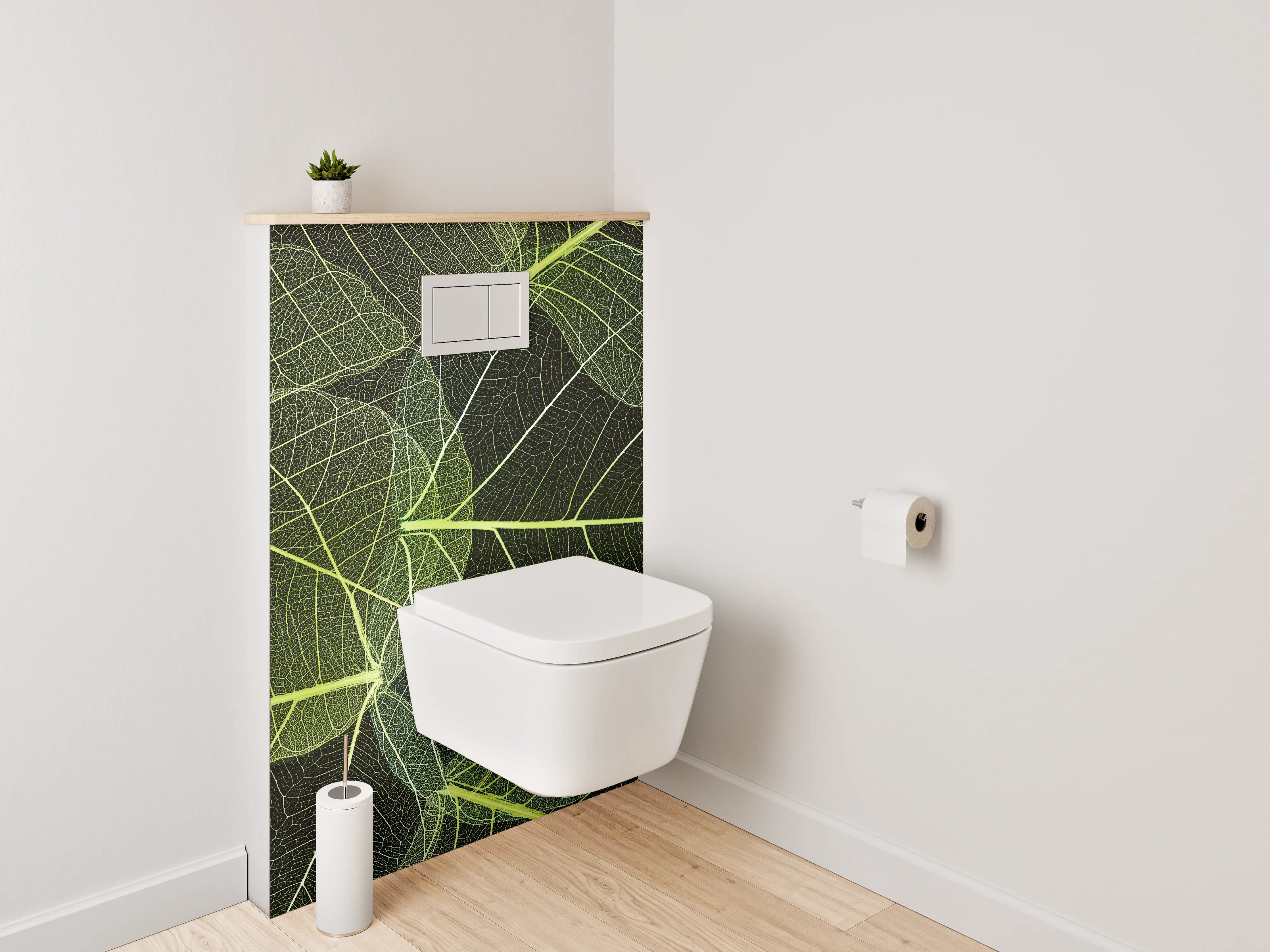 WC-Rückwand - Transparente Blätter – Naturmuster Grün
