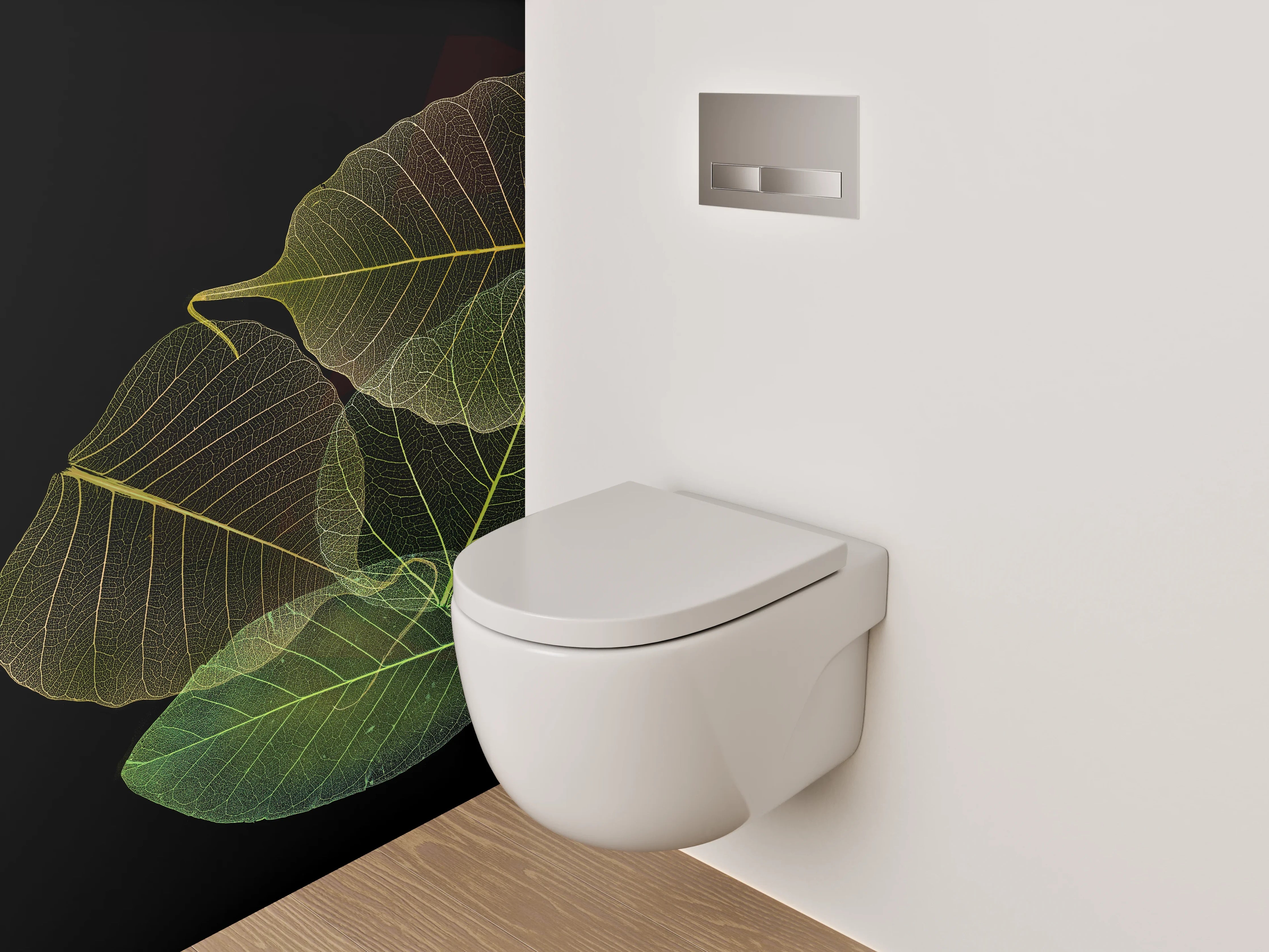 WC-Rückwand - Transparente Blätter auf Schwarz