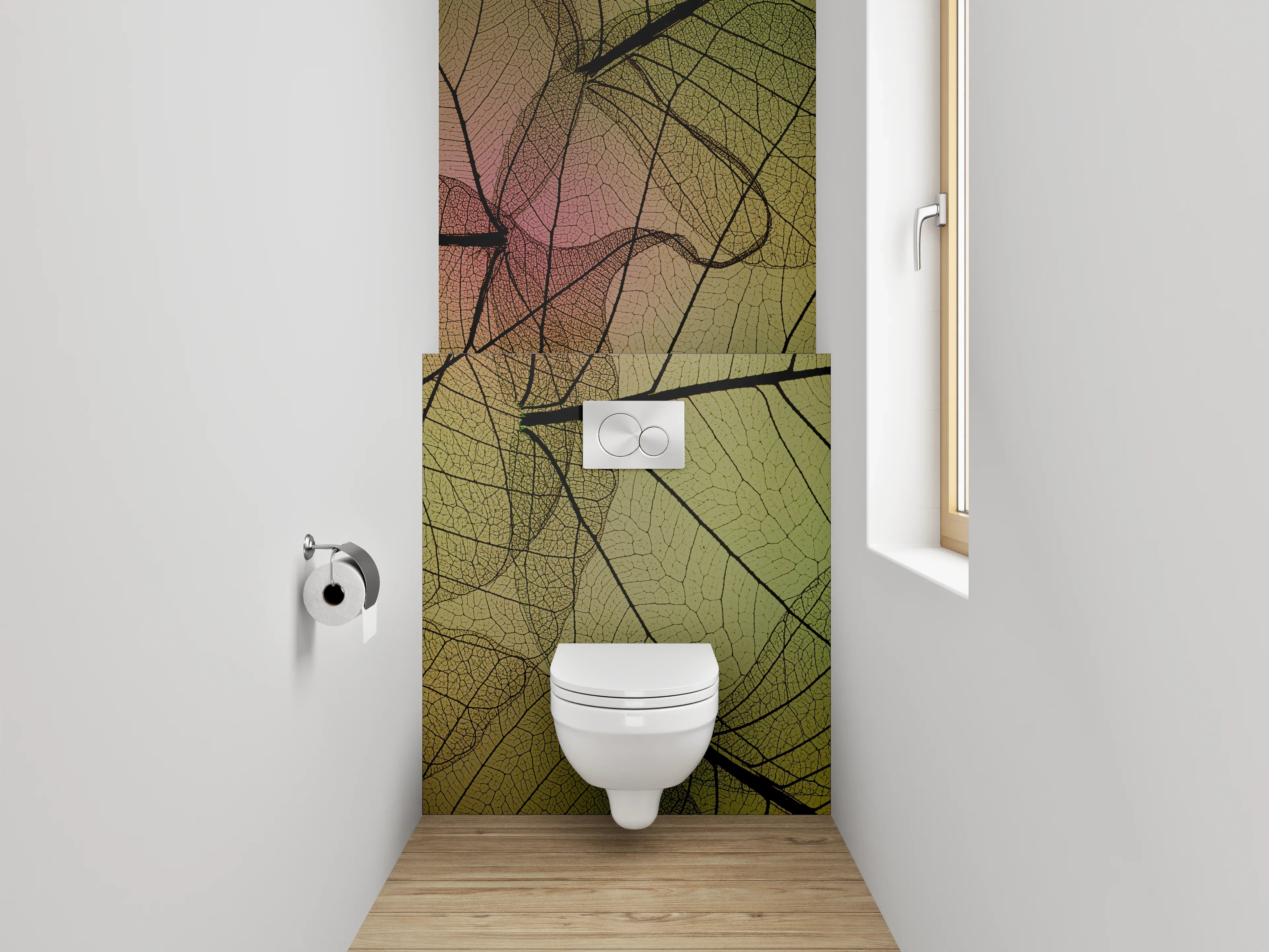 WC-Rückwand - Transparente Blätter grüne Harmonie
