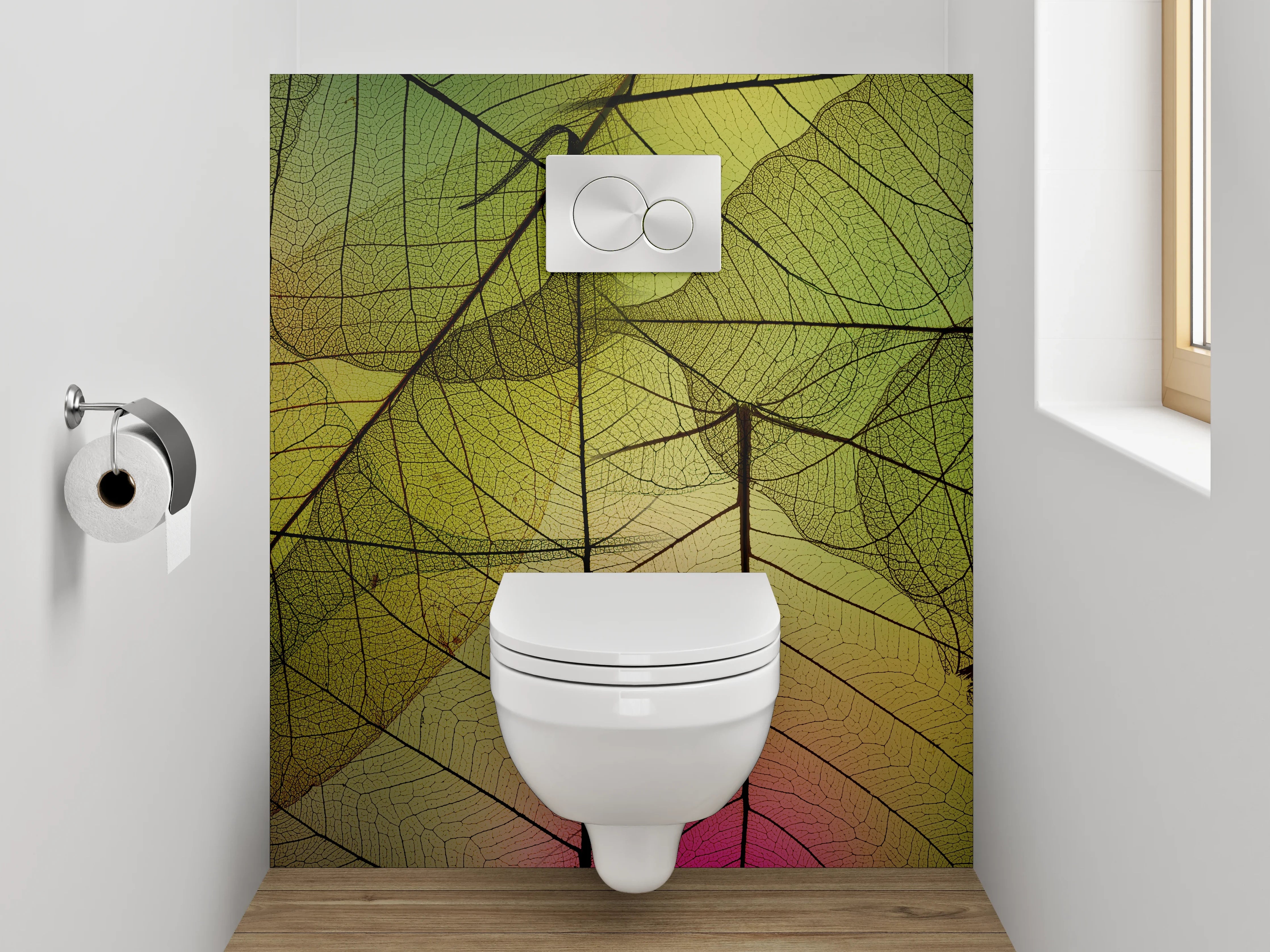 WC-Rückwand - Transparente Blätterstrukturen Naturdesign