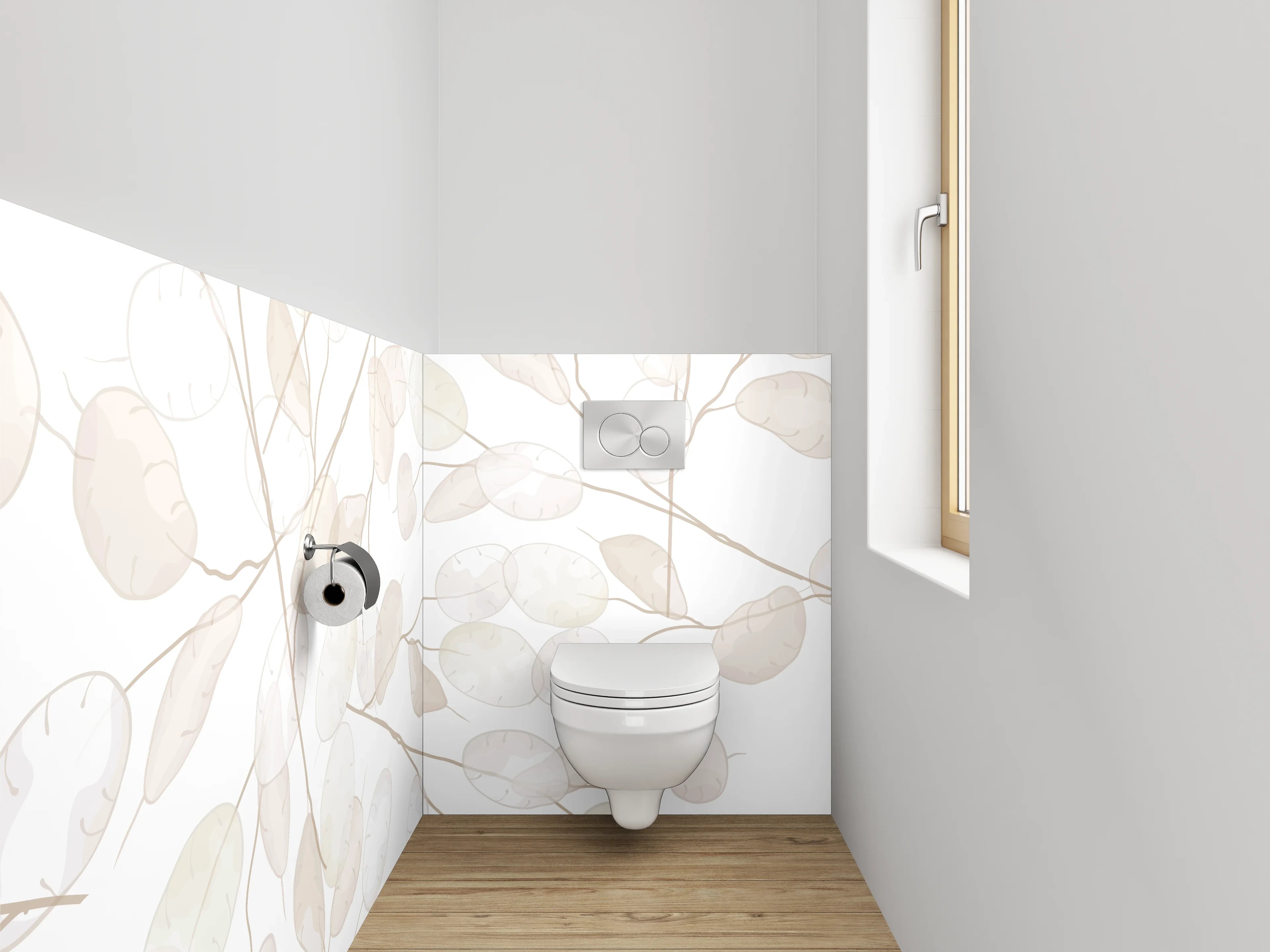 WC-Rückwand - Transparente Pflanzen-Illustration Weiß Beige