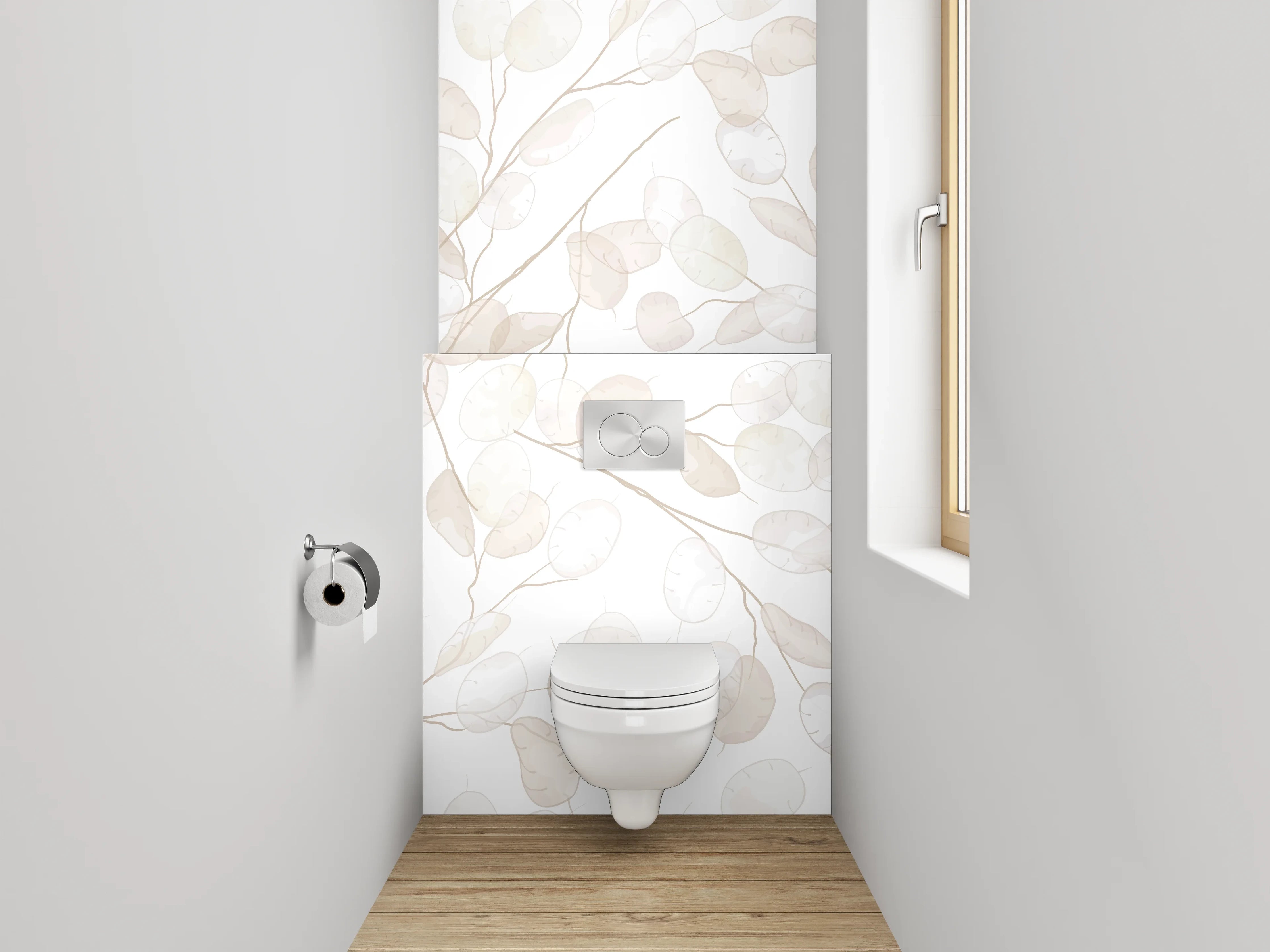 WC-Rückwand - Transparente Pflanzen-Illustration Weiß Beige