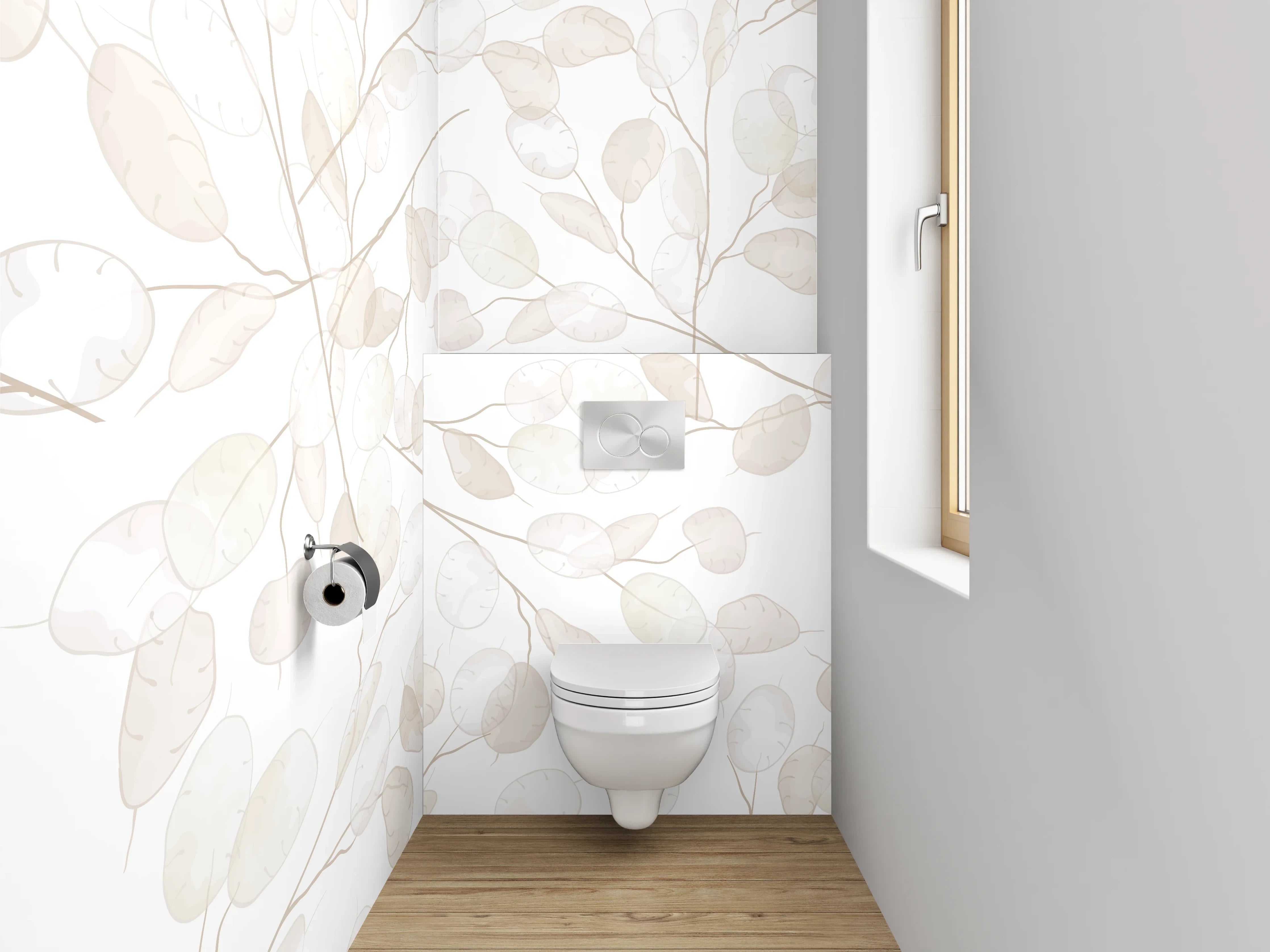 WC-Rückwand - Transparente Pflanzen-Illustration Weiß Beige