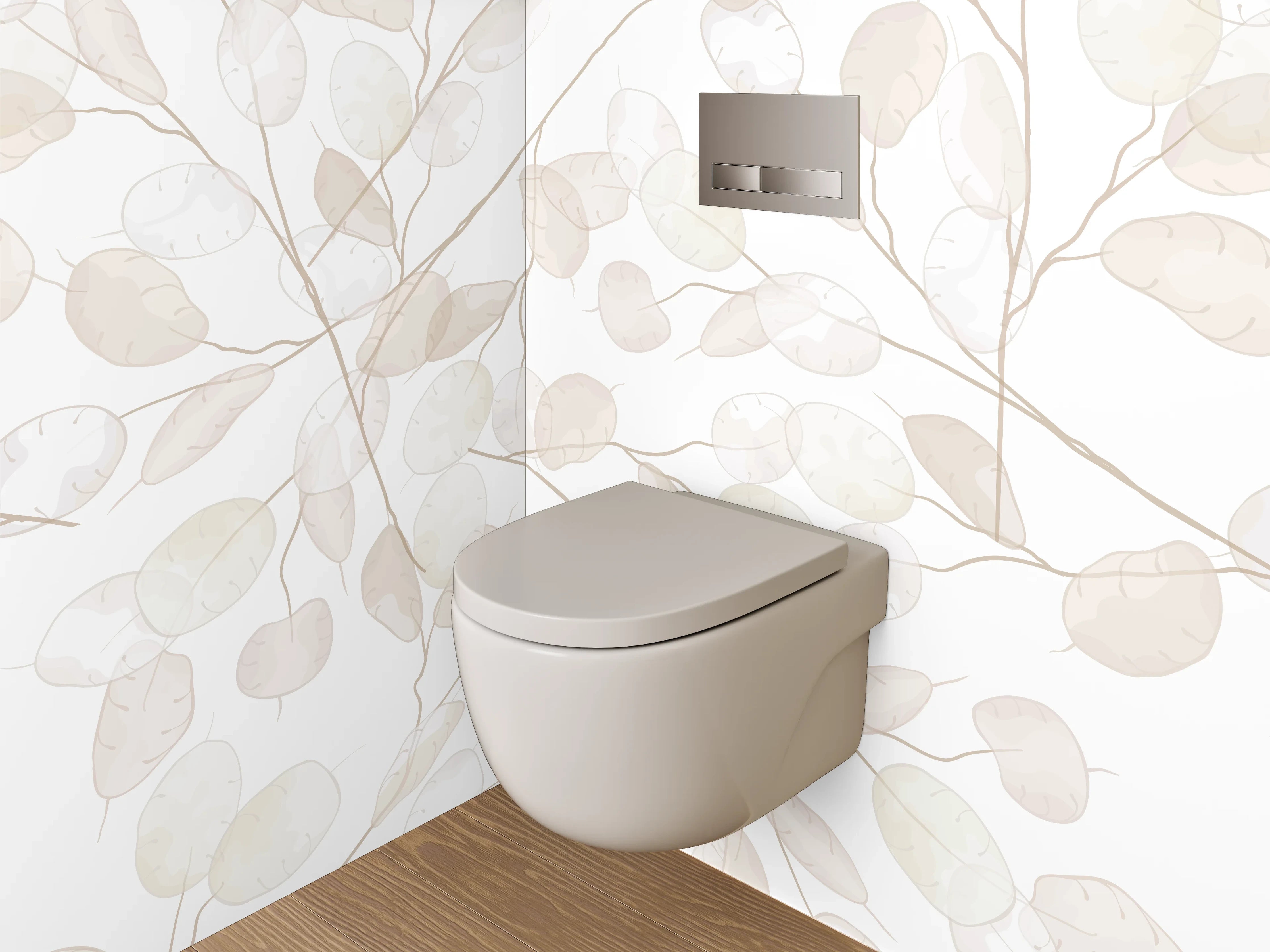 WC-Rückwand - Transparente Pflanzen-Illustration Weiß Beige