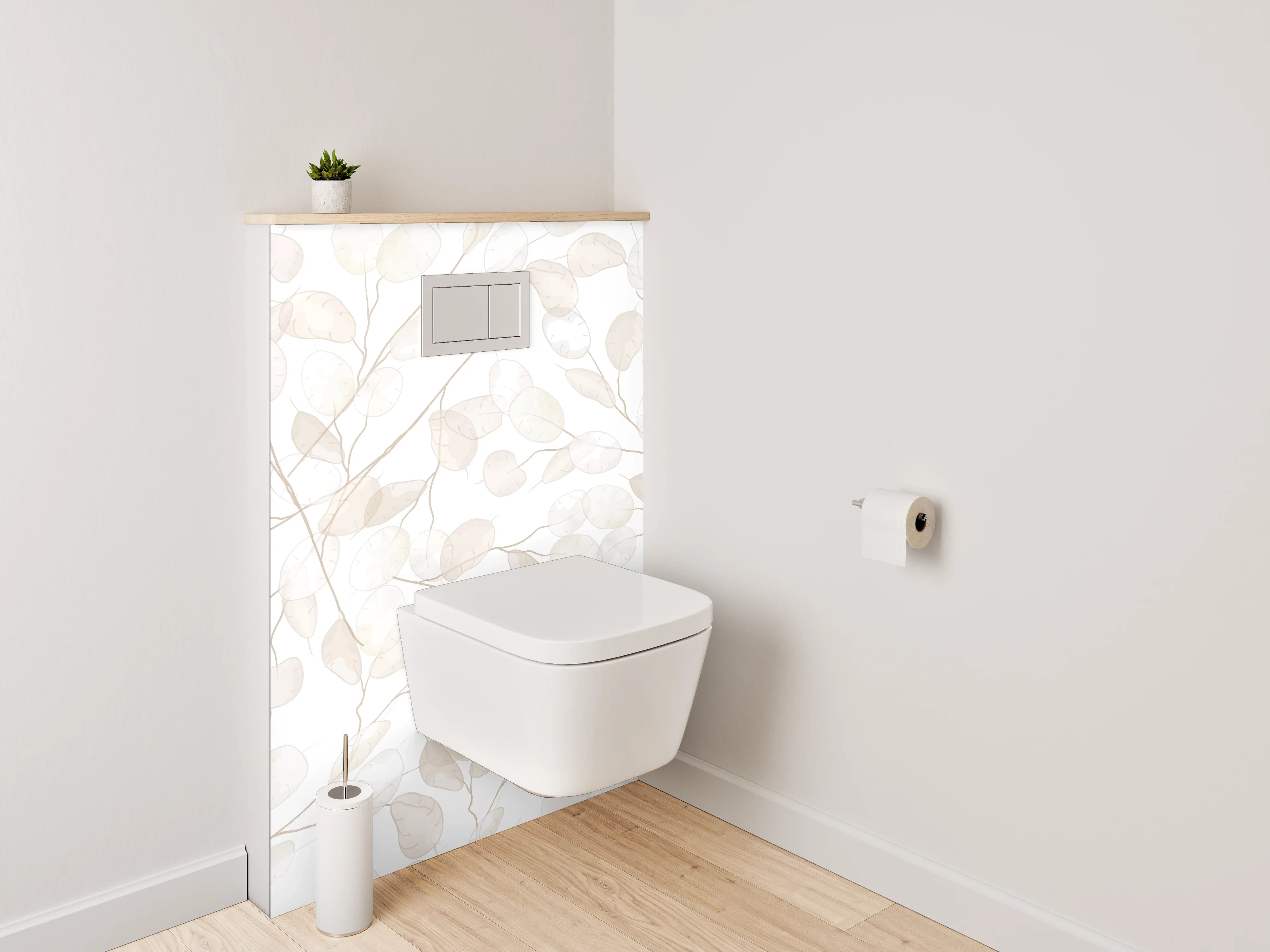 WC-Rückwand - Transparente Pflanzen-Illustration Weiß Beige