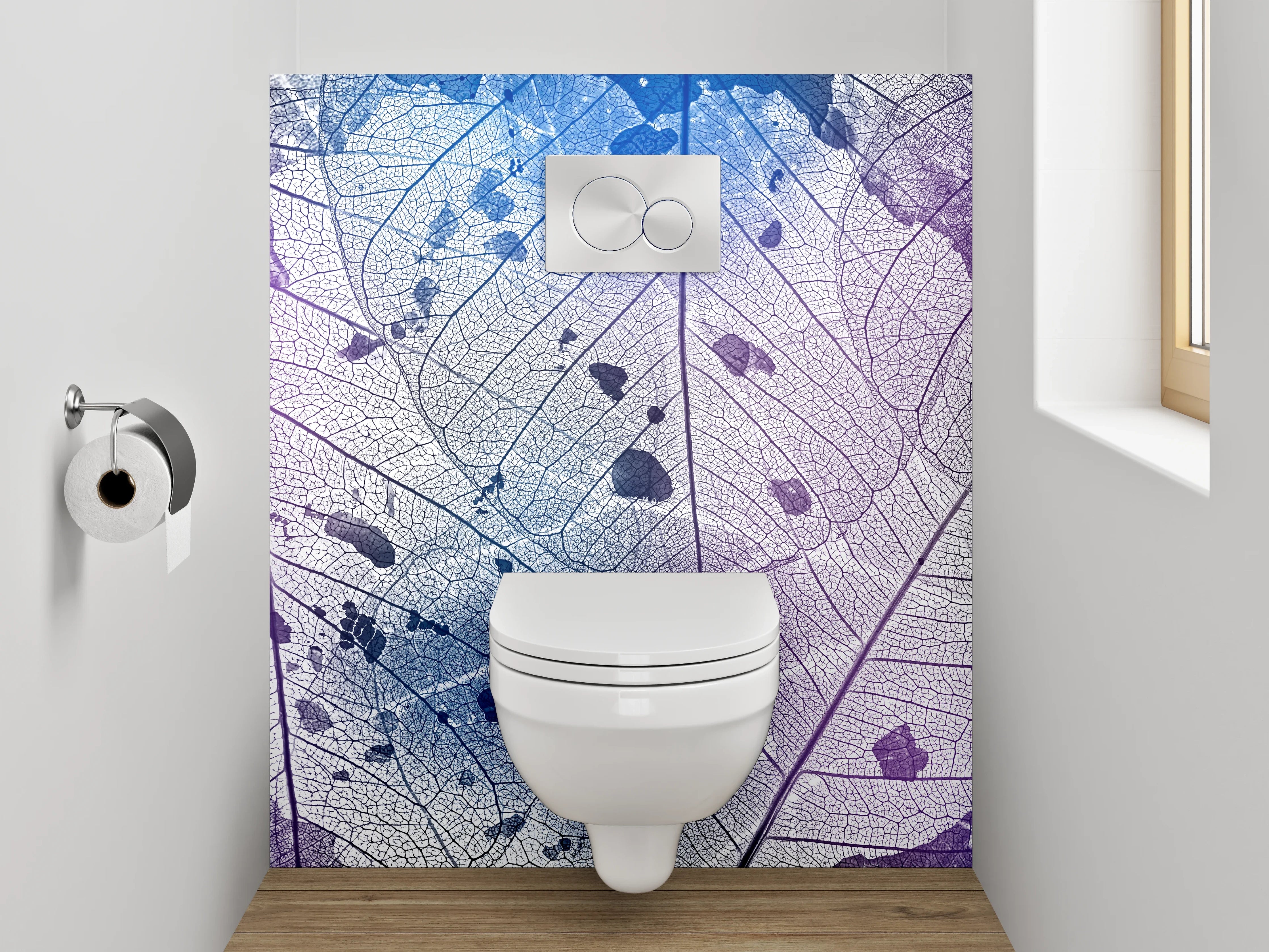 WC-Rückwand - Transparentes Blatt mit blau-violetter Struktur