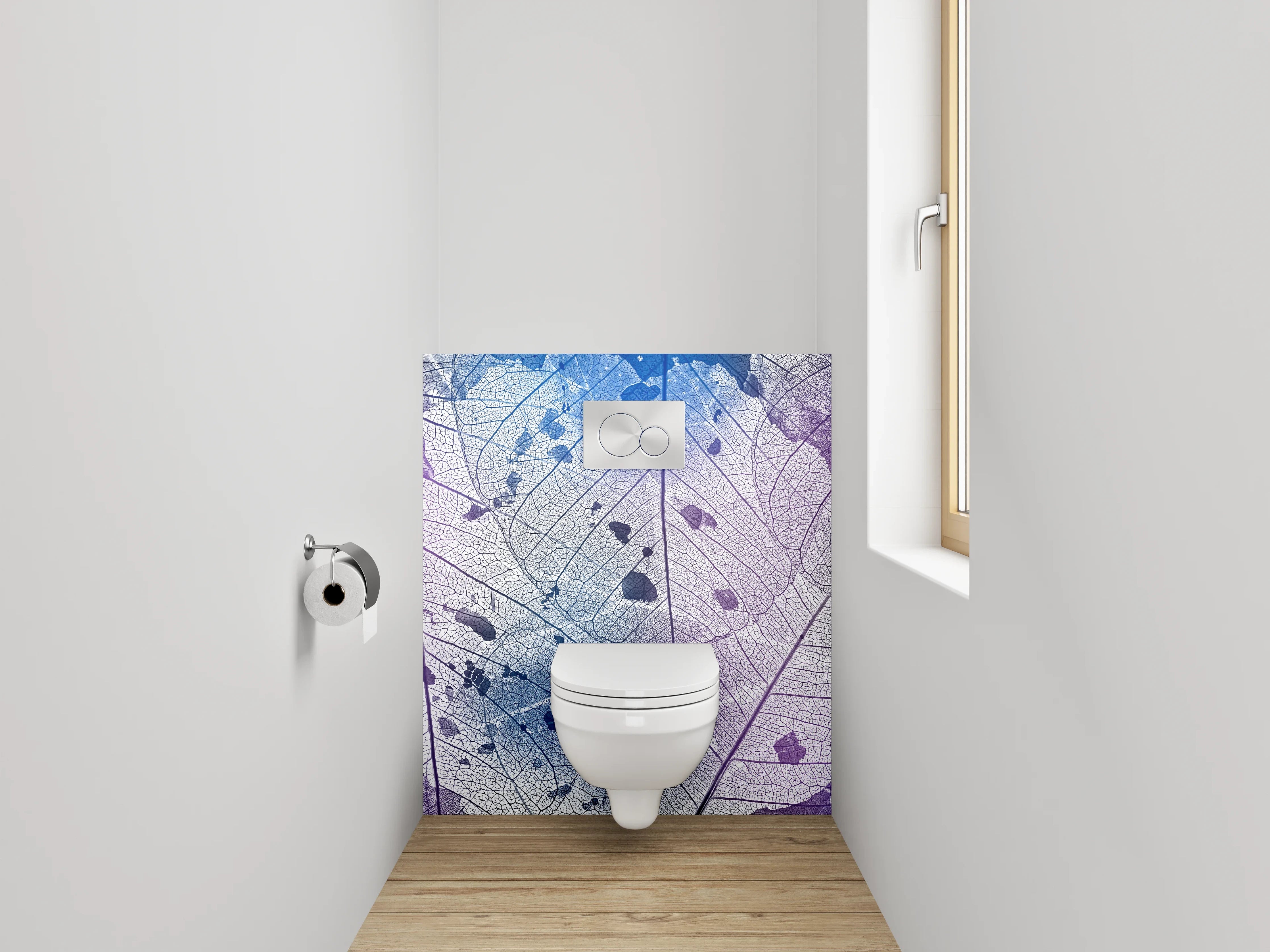 WC-Rückwand - Transparentes Blatt mit blau-violetter Struktur