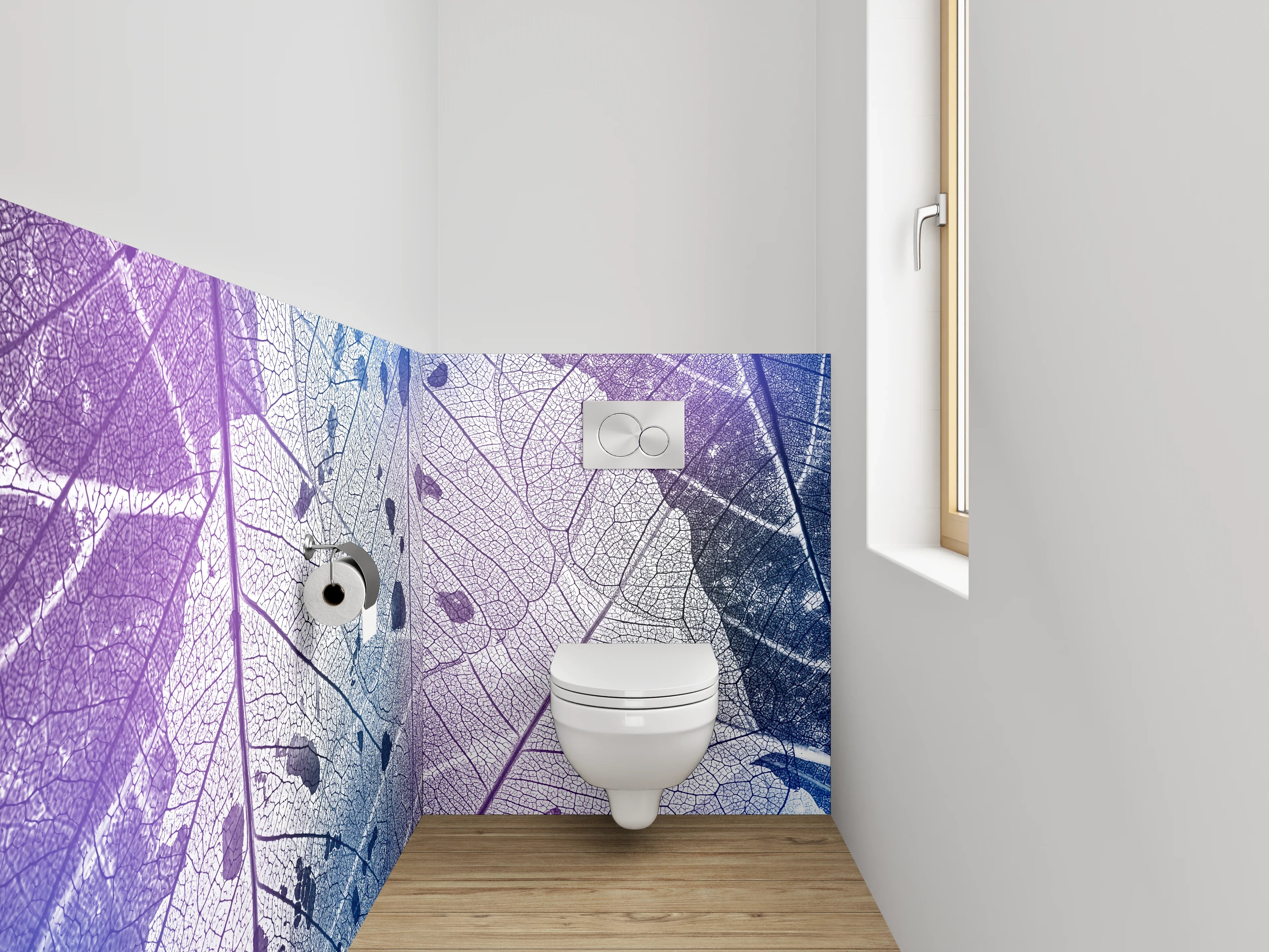 WC-Rückwand - Transparentes Blatt mit blau-violetter Struktur
