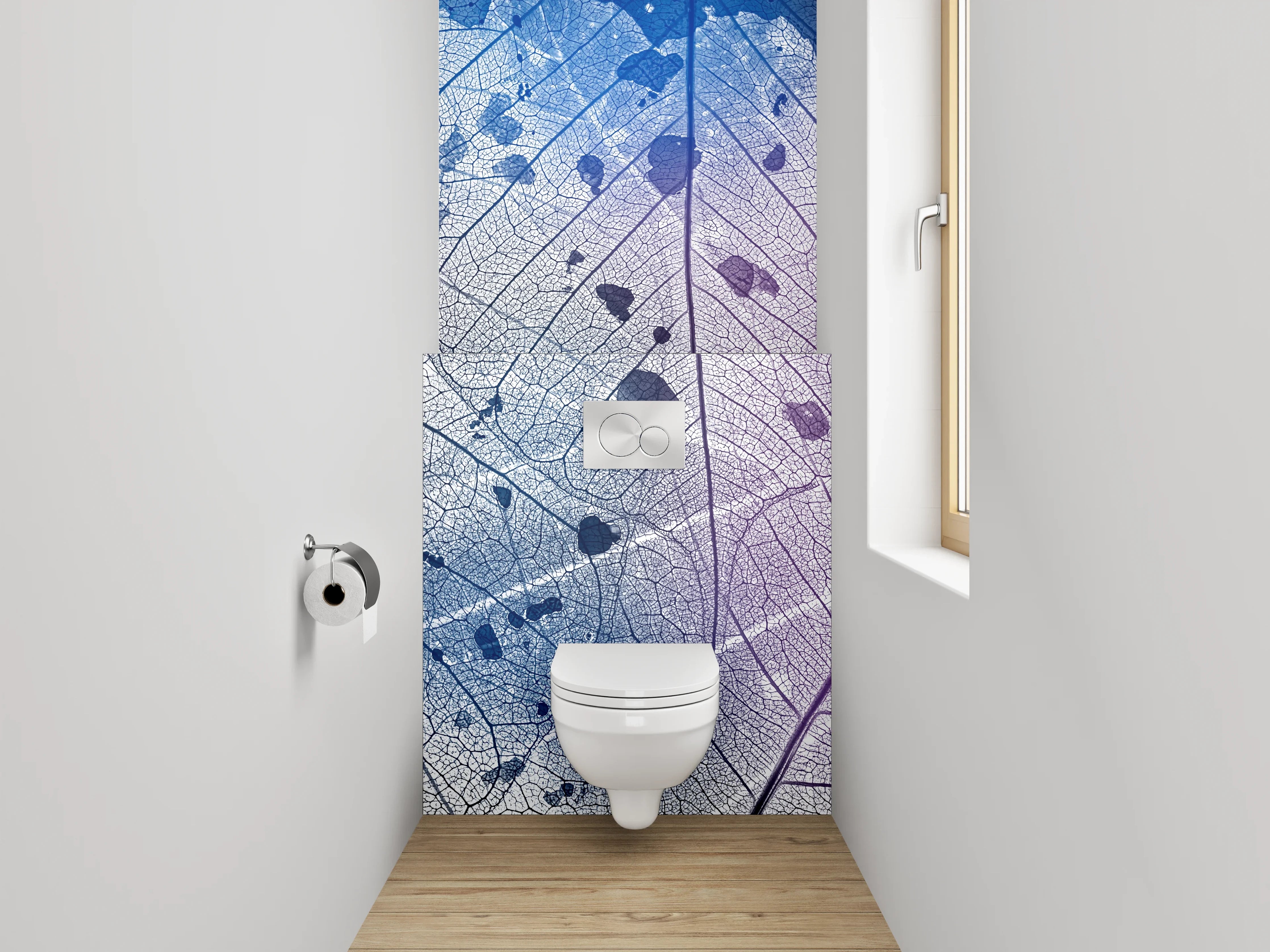 WC-Rückwand - Transparentes Blatt mit blau-violetter Struktur