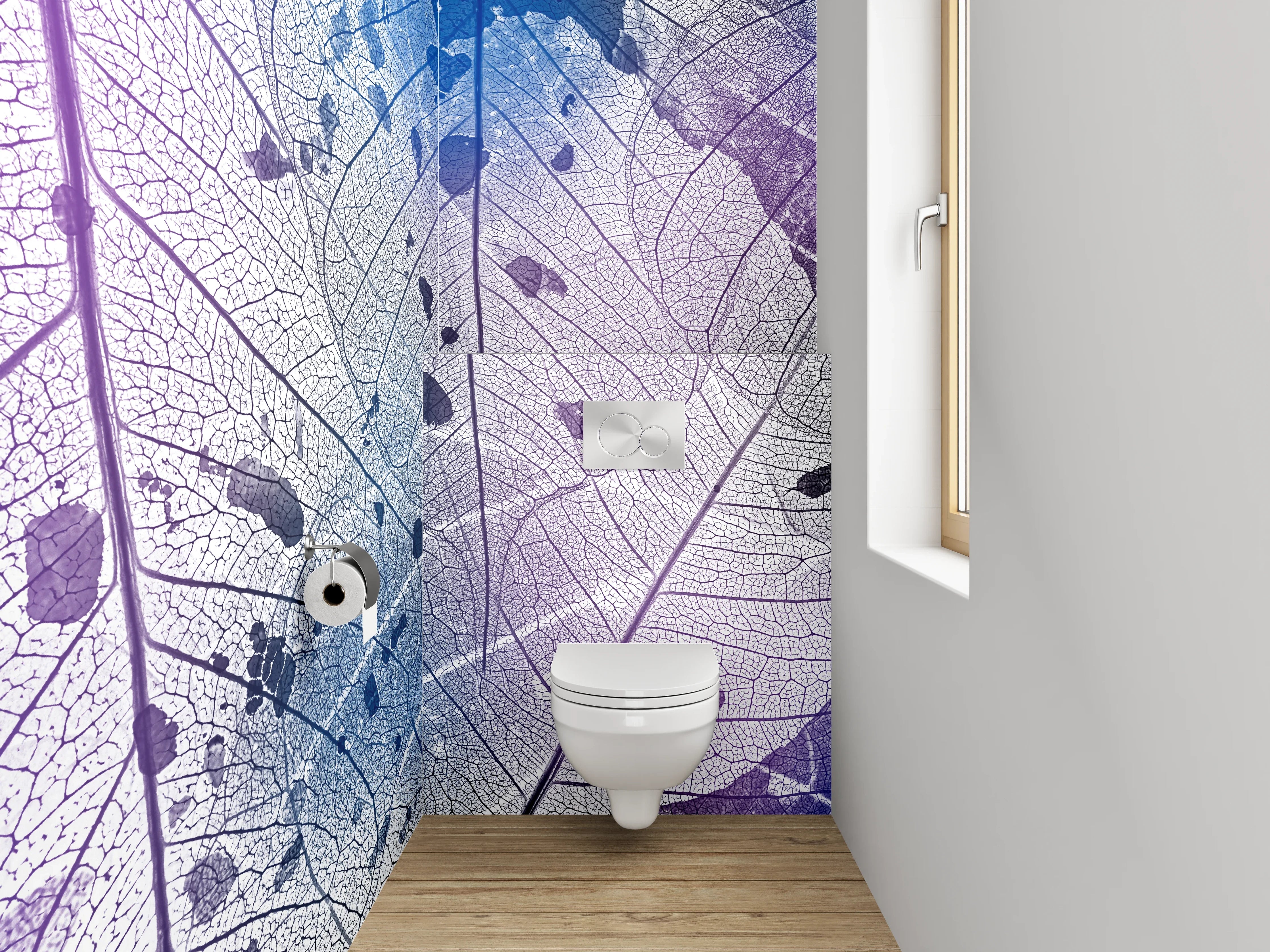 WC-Rückwand - Transparentes Blatt mit blau-violetter Struktur