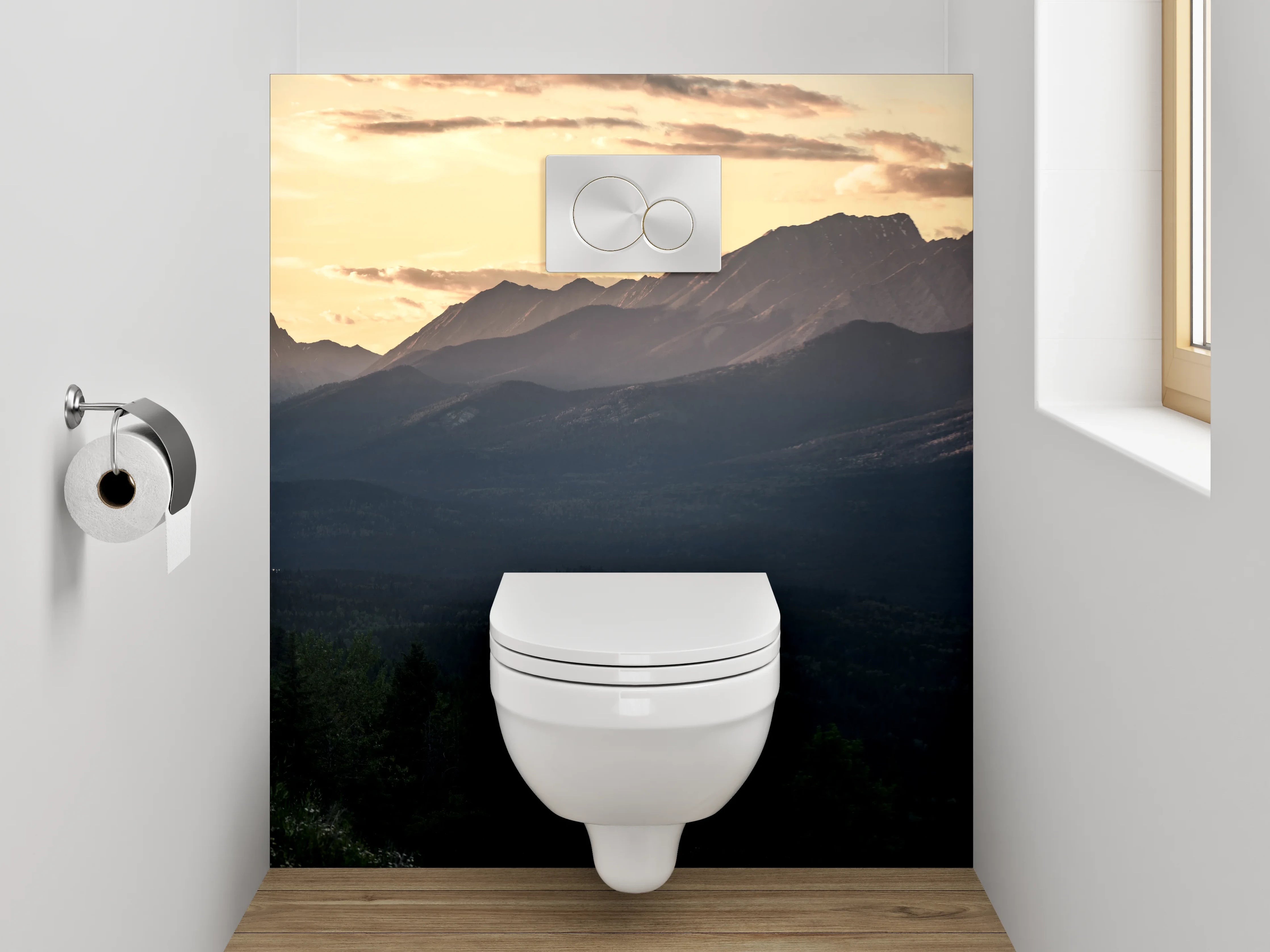WC-Rückwand - Traumhafte Berglandschaft bei Sonnenuntergang