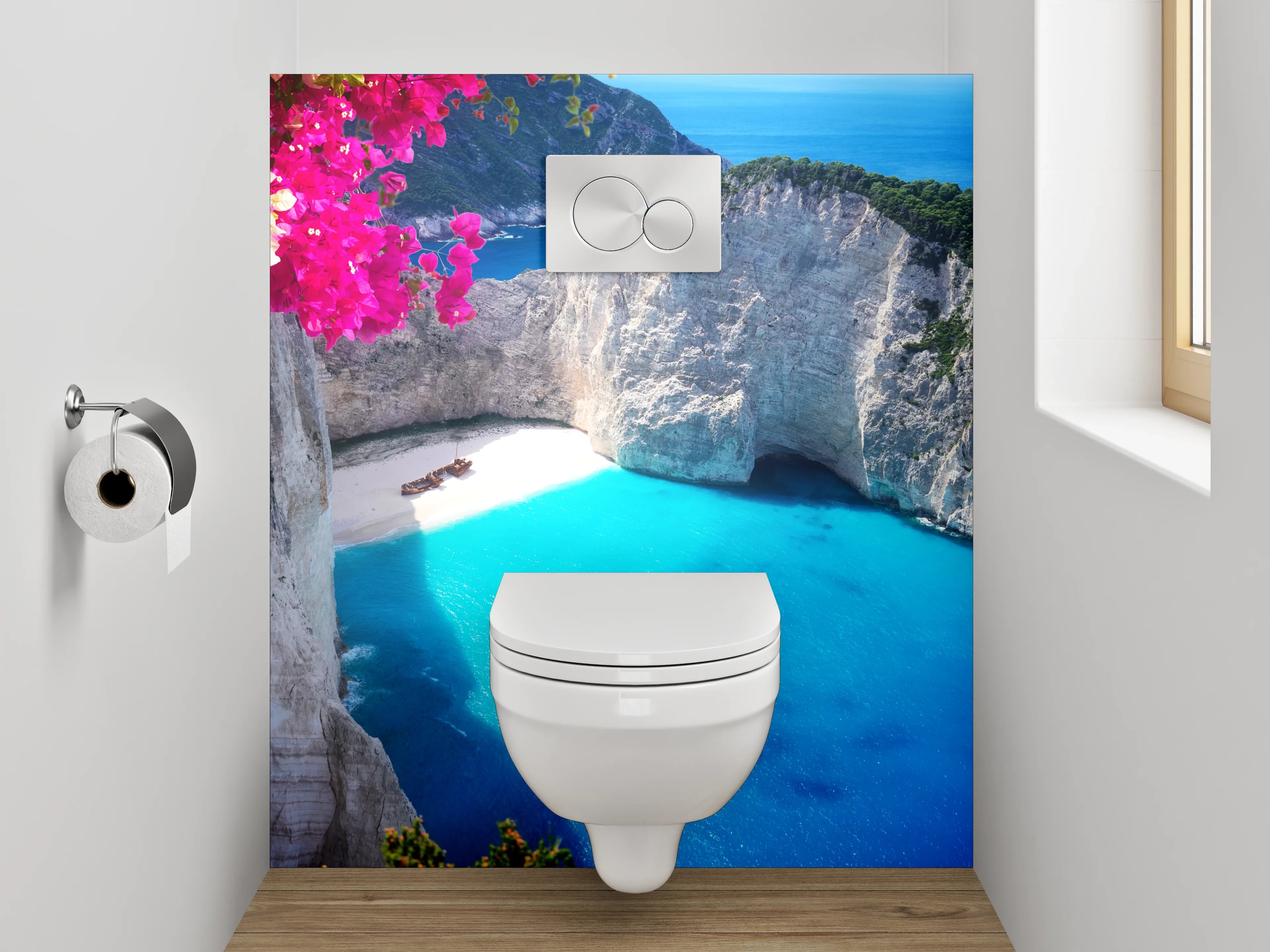 WC-Rückwand - Traumhafte Bucht: Azurblaues Wasser & Sandstrand