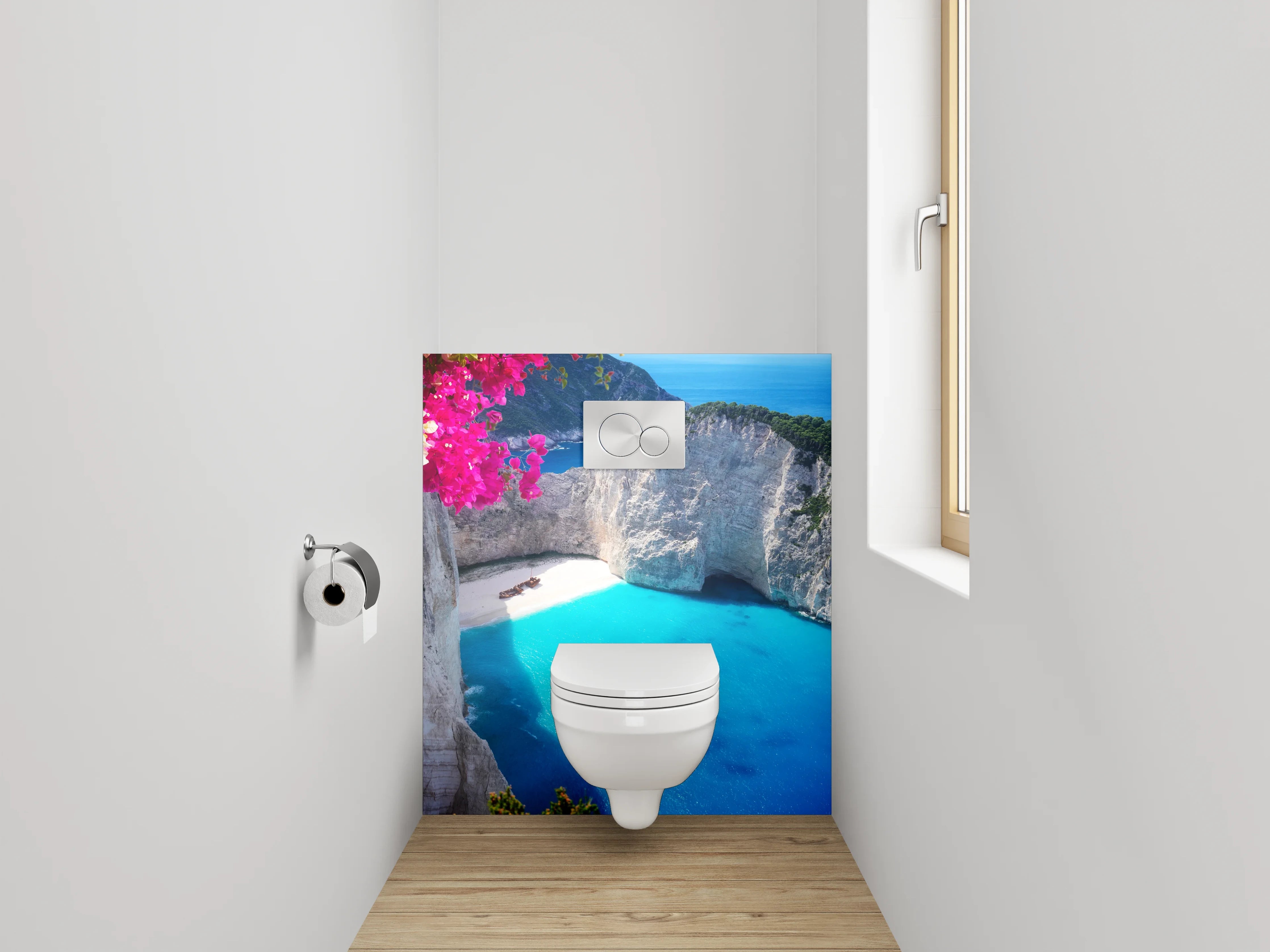 WC-Rückwand - Traumhafte Bucht: Azurblaues Wasser & Sandstrand