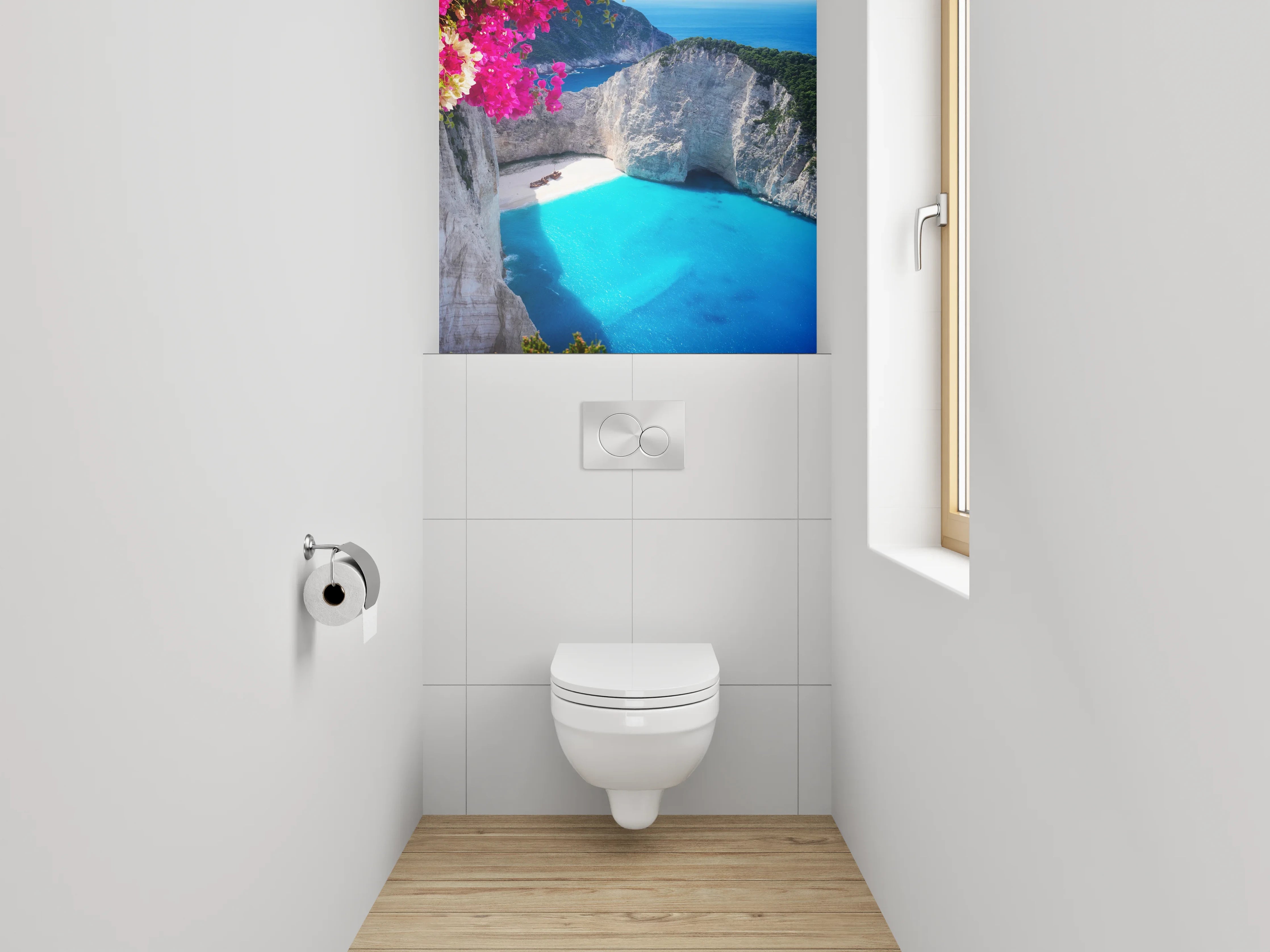 WC-Rückwand - Traumhafte Bucht: Azurblaues Wasser & Sandstrand