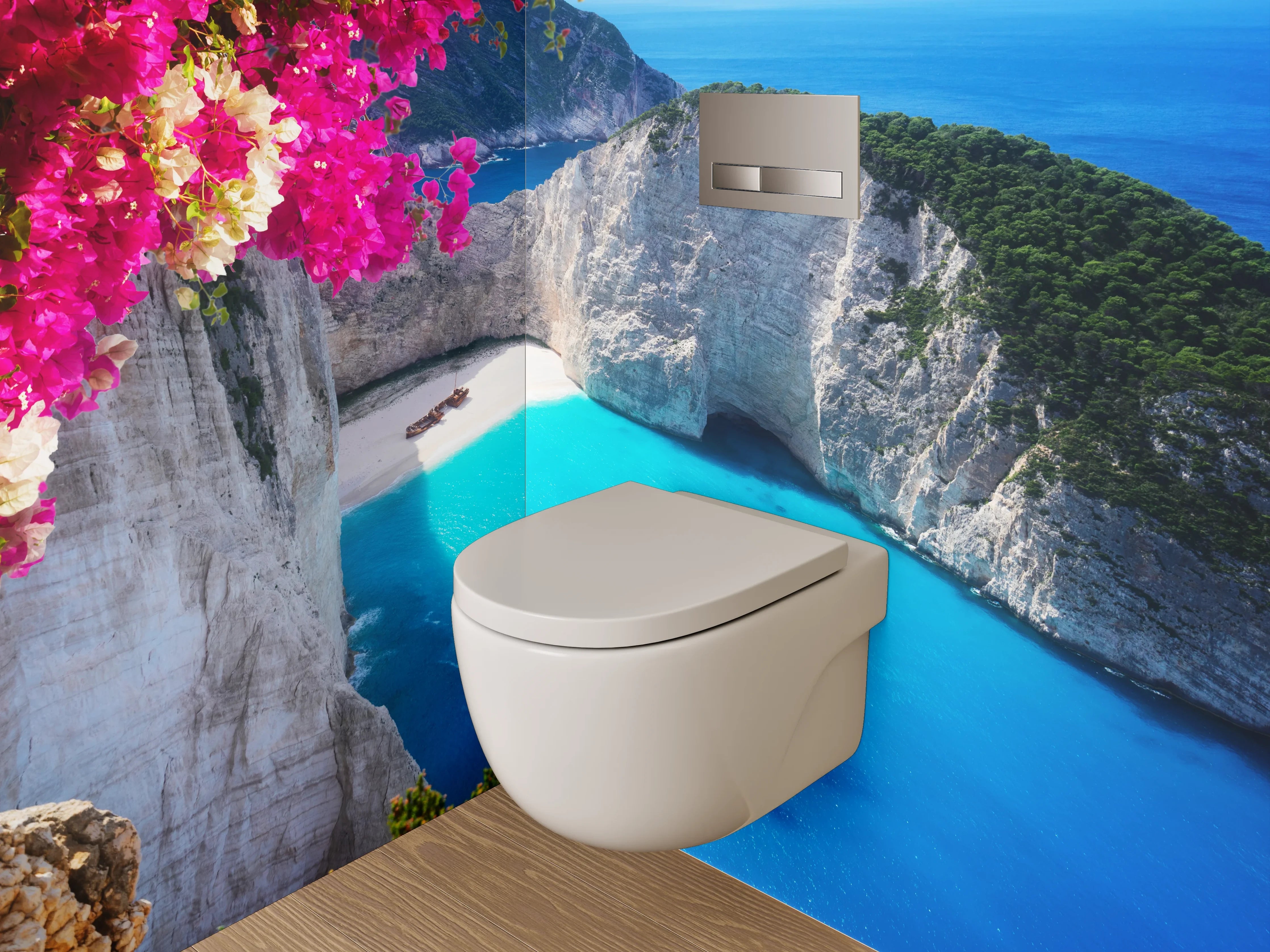WC-Rückwand - Traumhafte Bucht: Azurblaues Wasser & Sandstrand