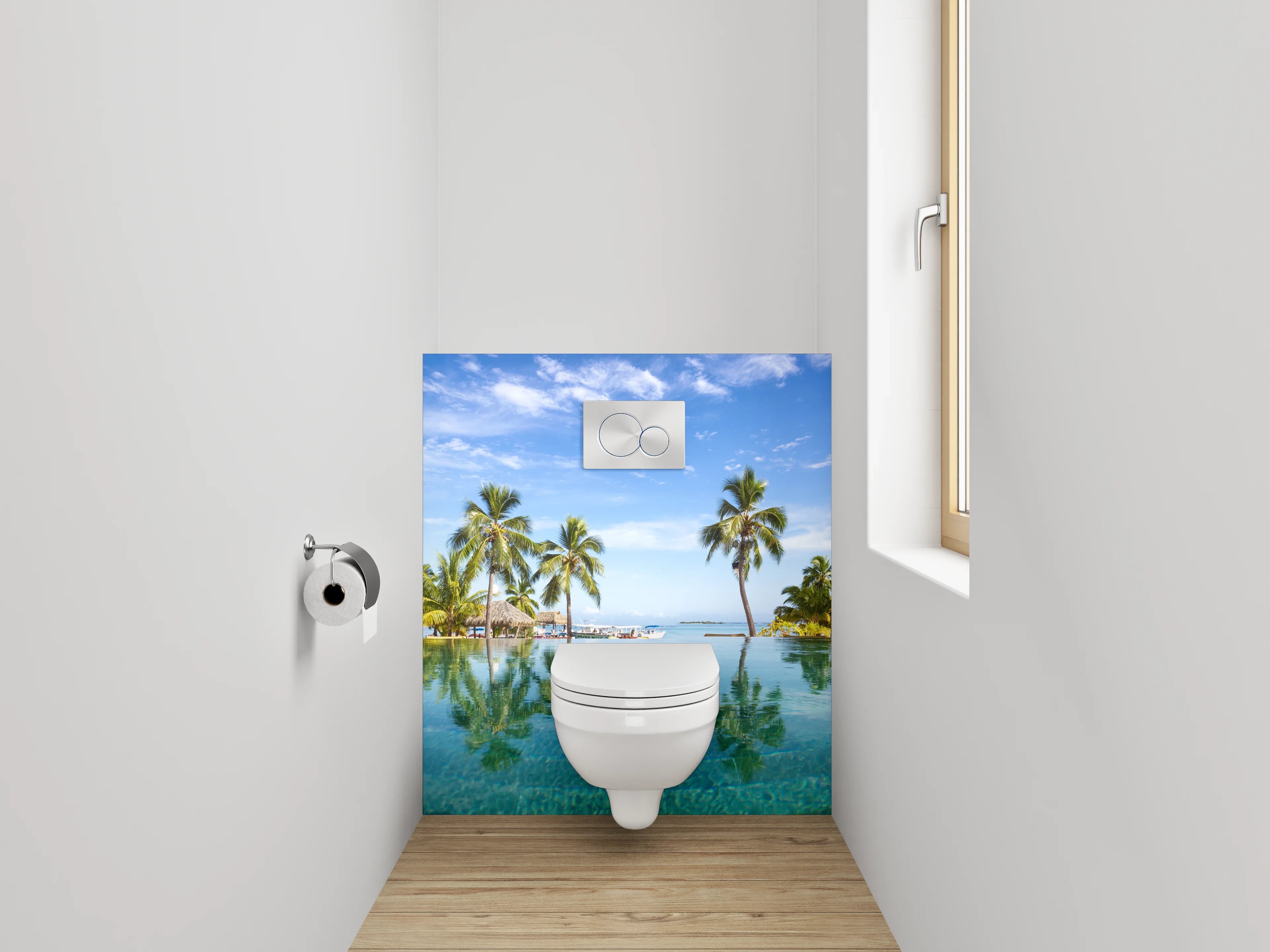 WC-Rückwand - Traumhafte Pool-Oase mit Palmen