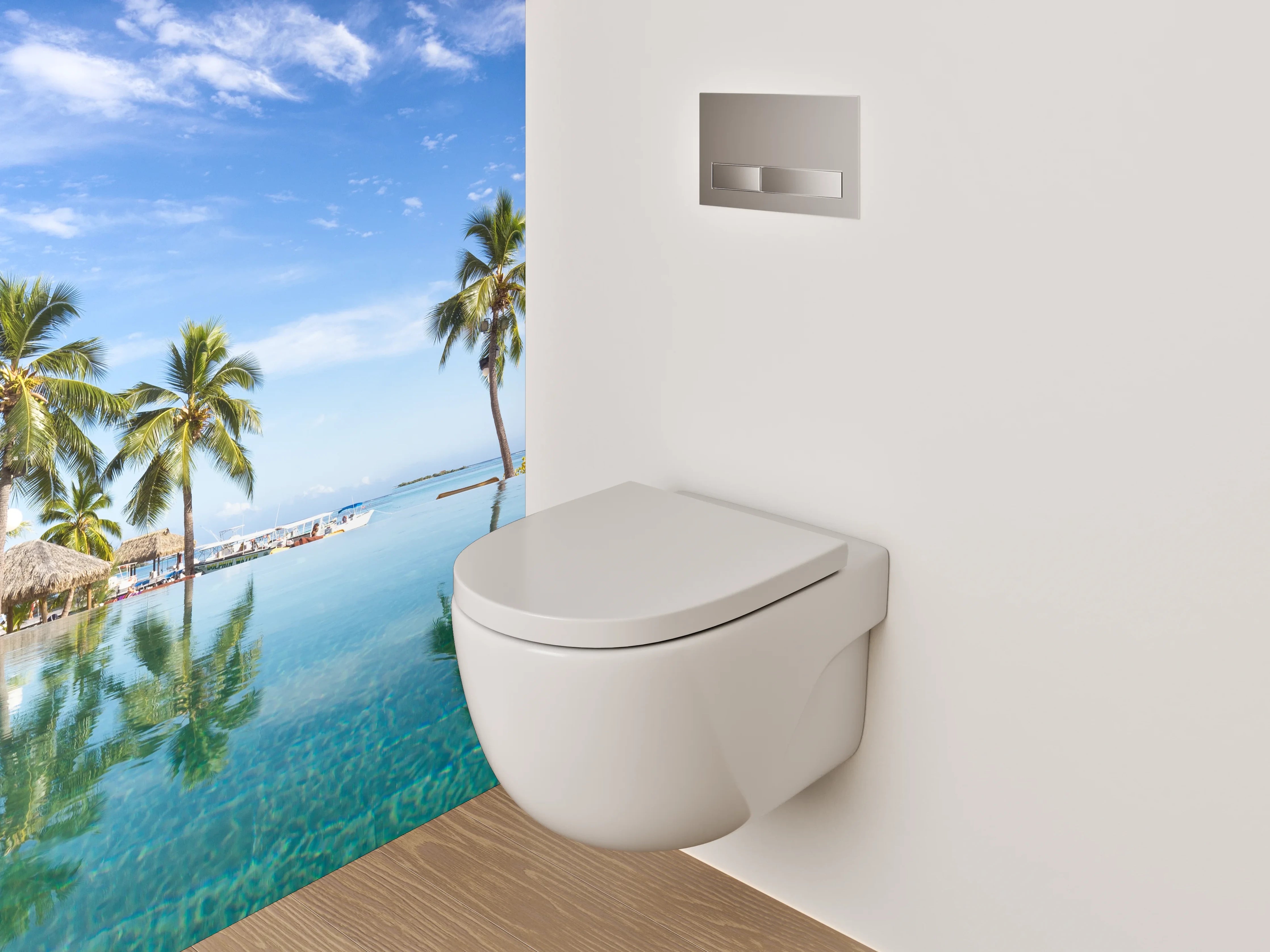 WC-Rückwand - Traumhafte Pool-Oase mit Palmen