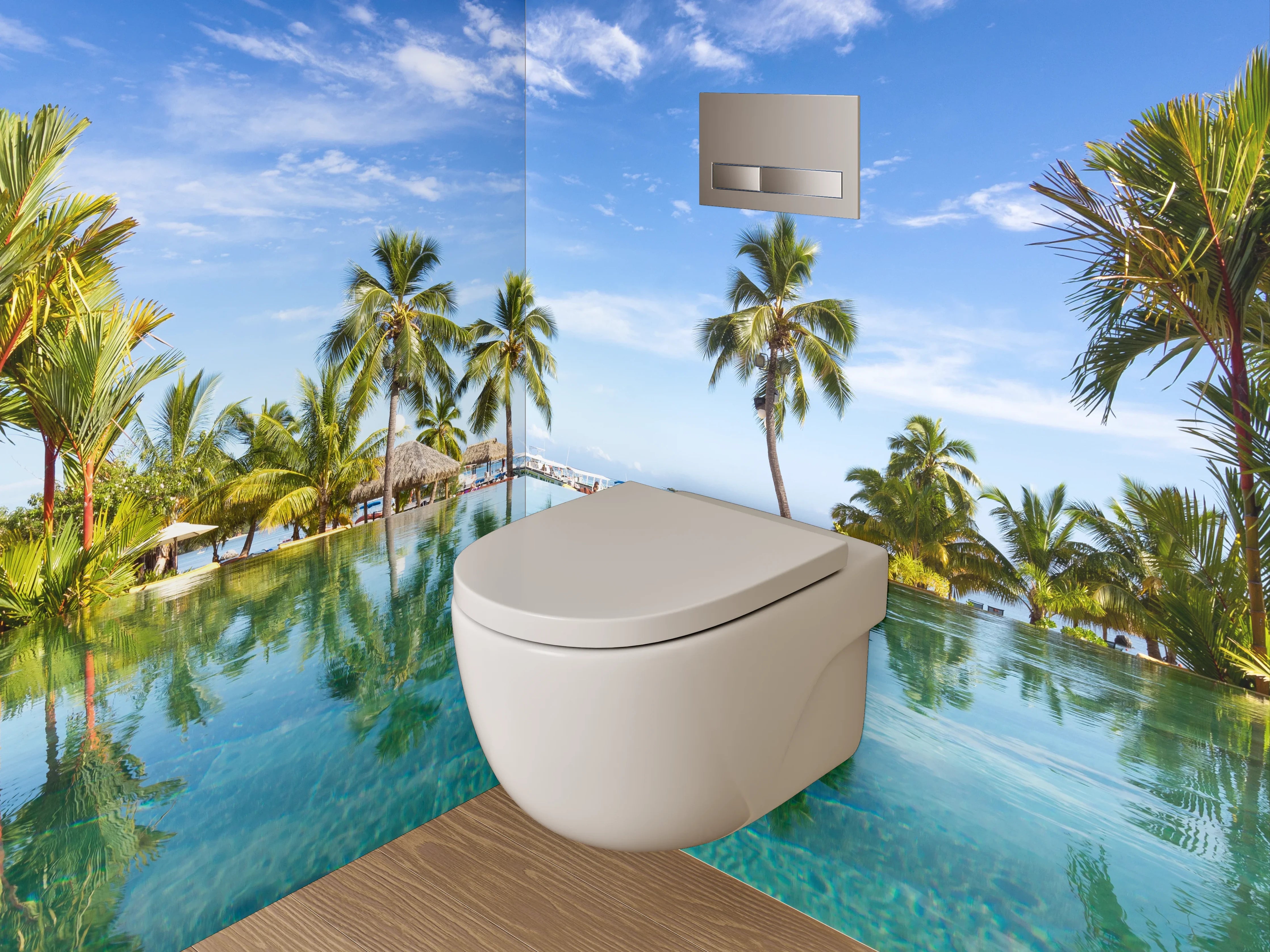 WC-Rückwand - Traumhafte Pool-Oase mit Palmen