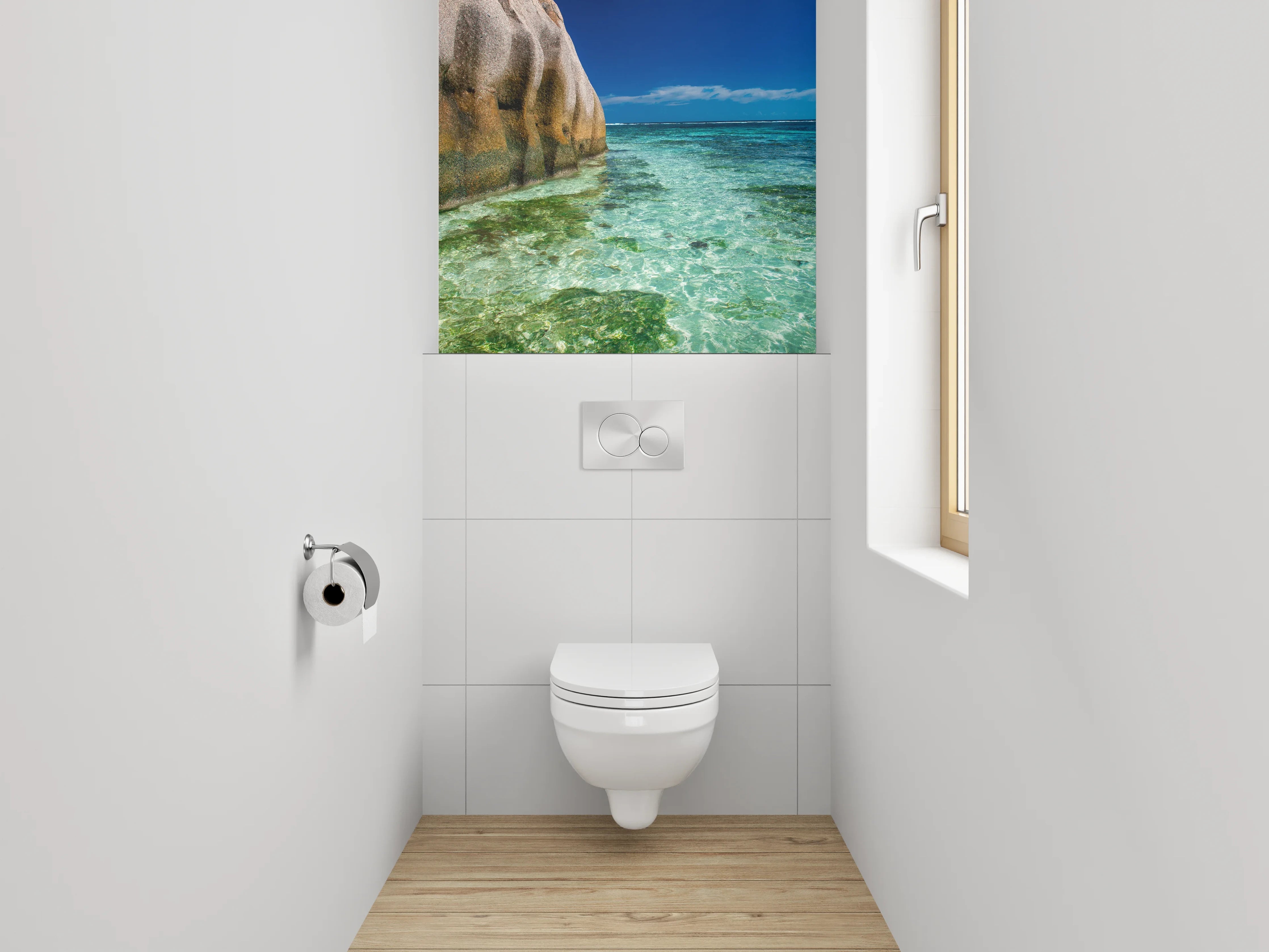 WC-Rückwand - Traumhafte Strandlandschaft mit Felsen
