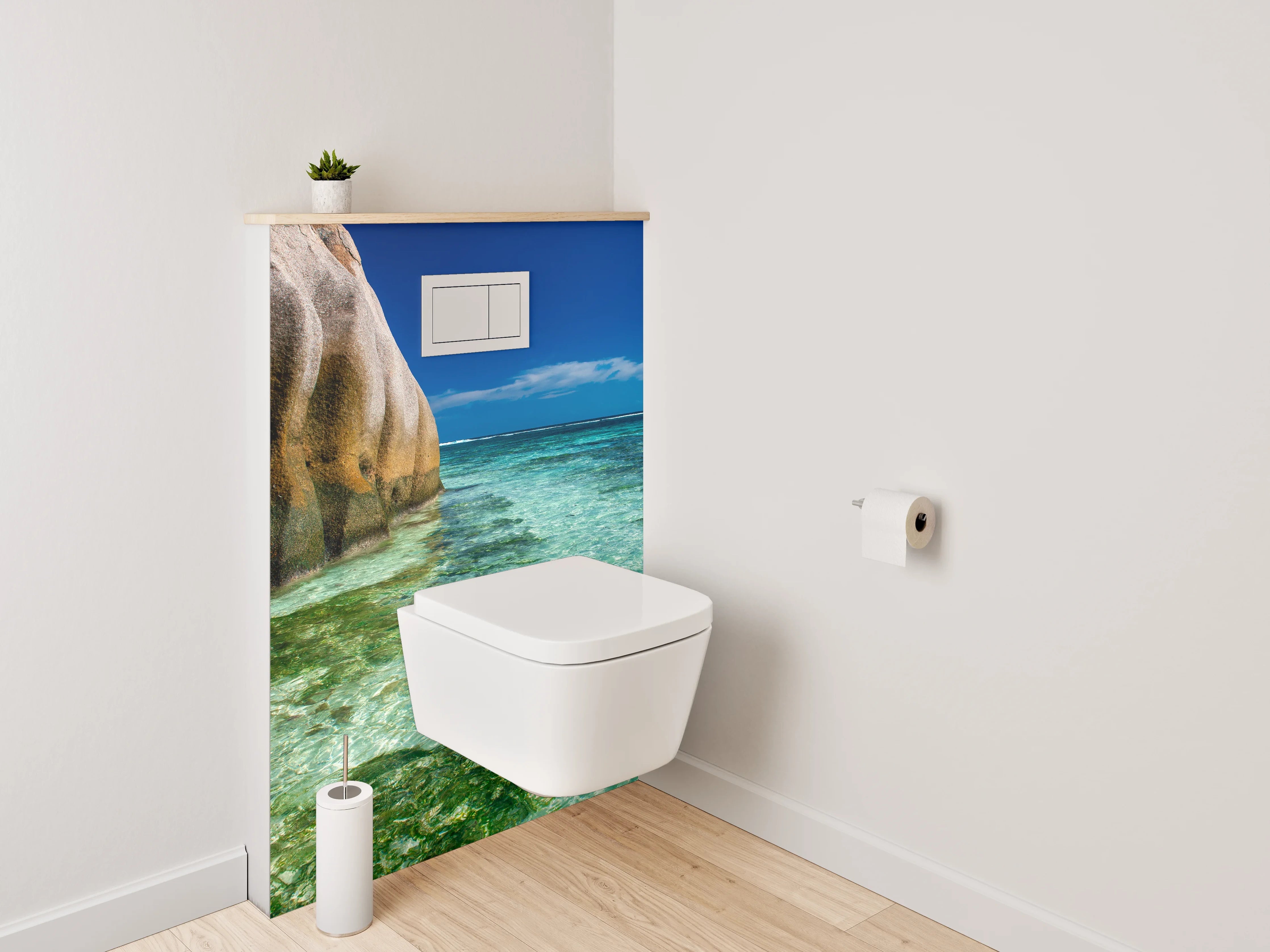 WC-Rückwand - Traumhafte Strandlandschaft mit Felsen