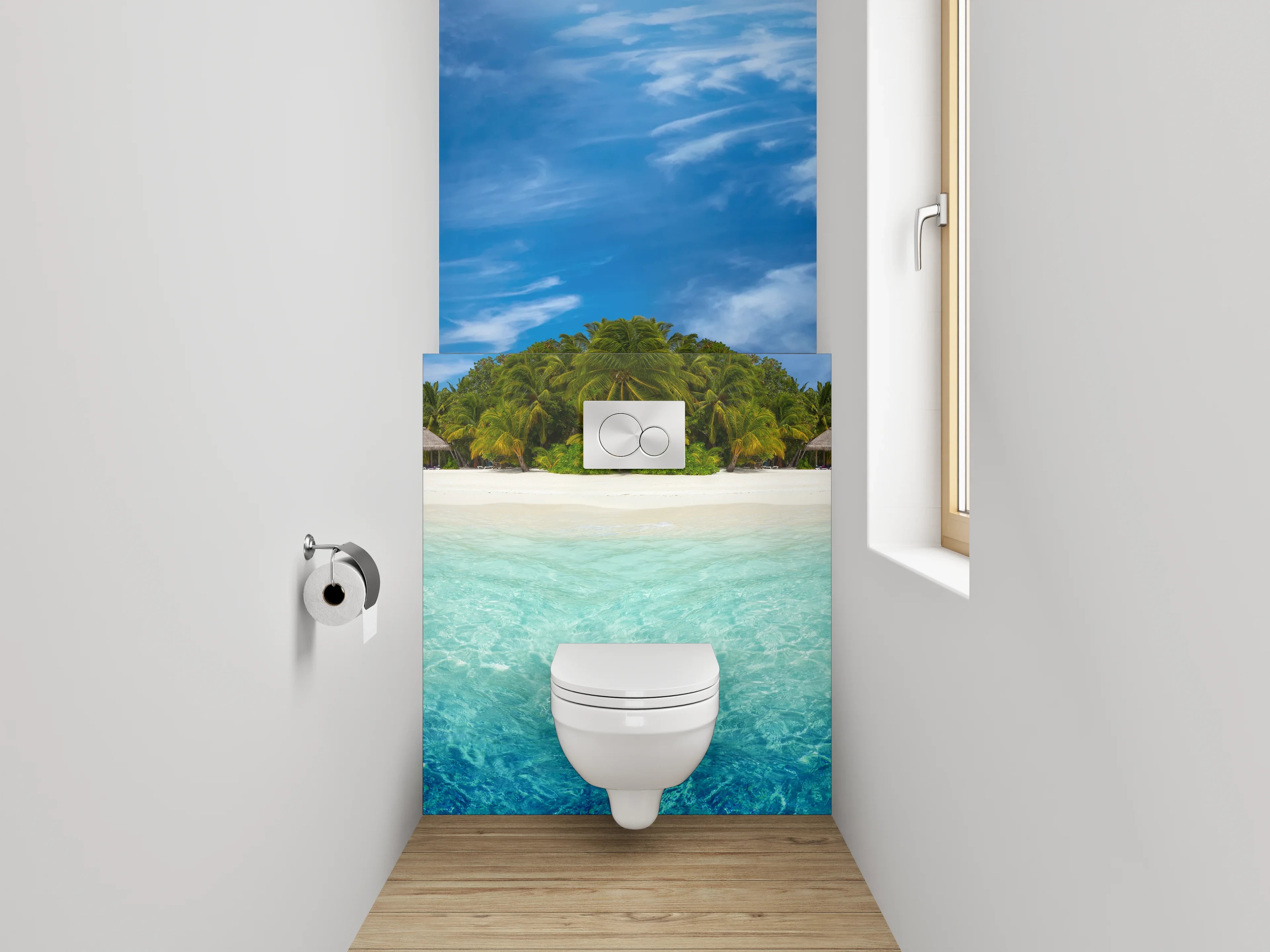WC-Rückwand - Traumhafte Tropeninsel im Ozean