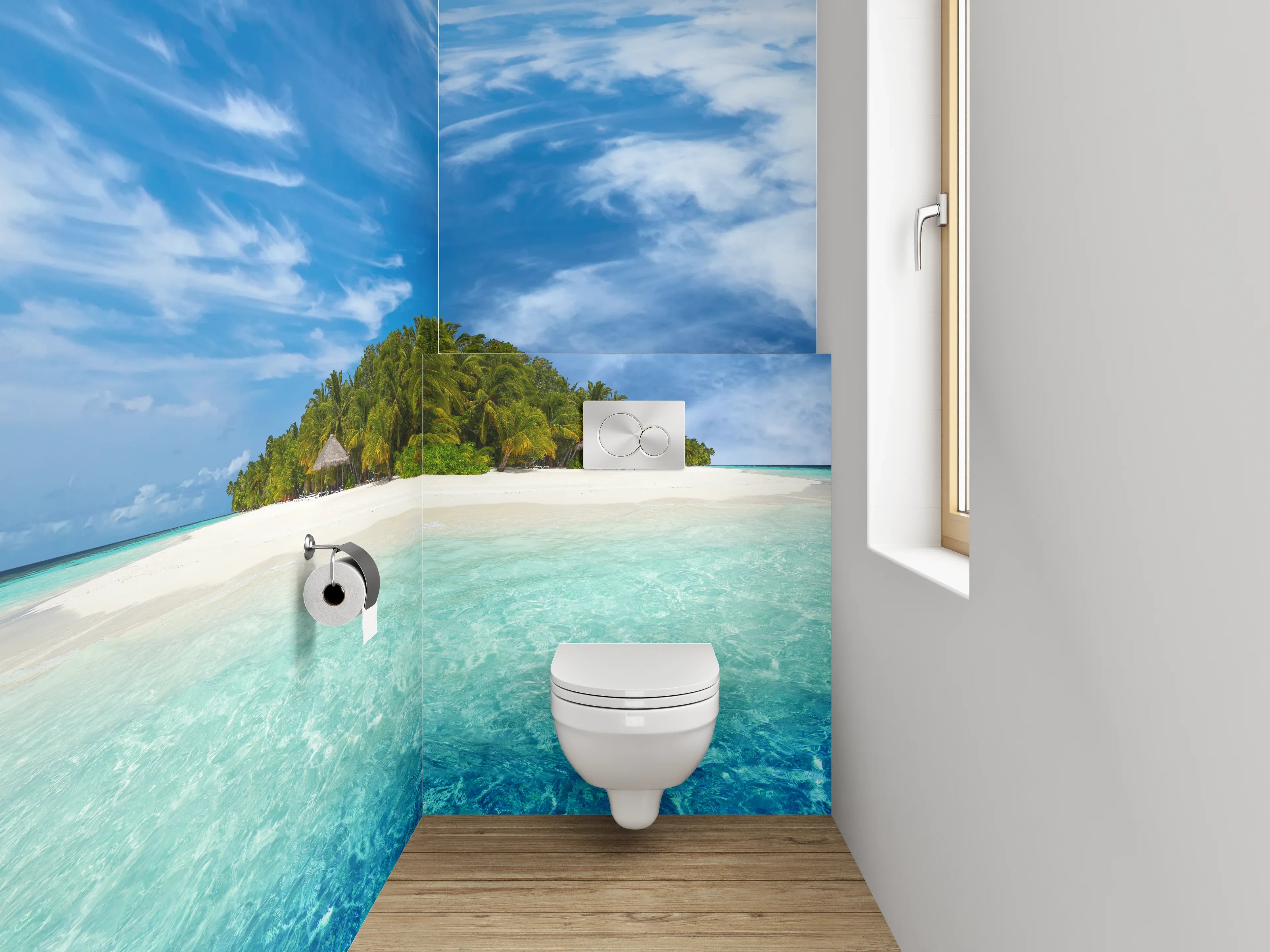 WC-Rückwand - Traumhafte Tropeninsel im Ozean