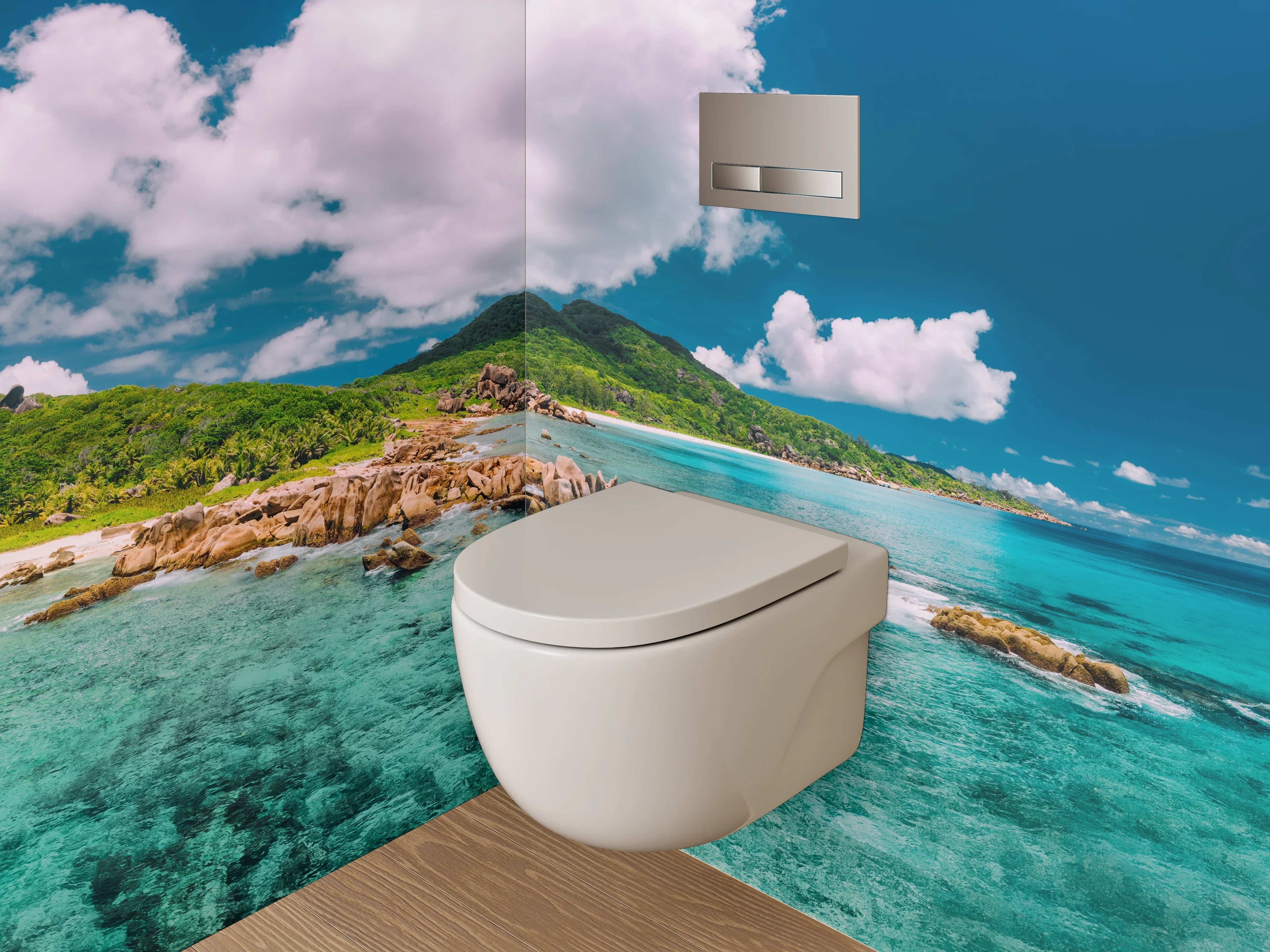 WC-Rückwand - Traumhafter Karibik-Strand mit Türkisblau