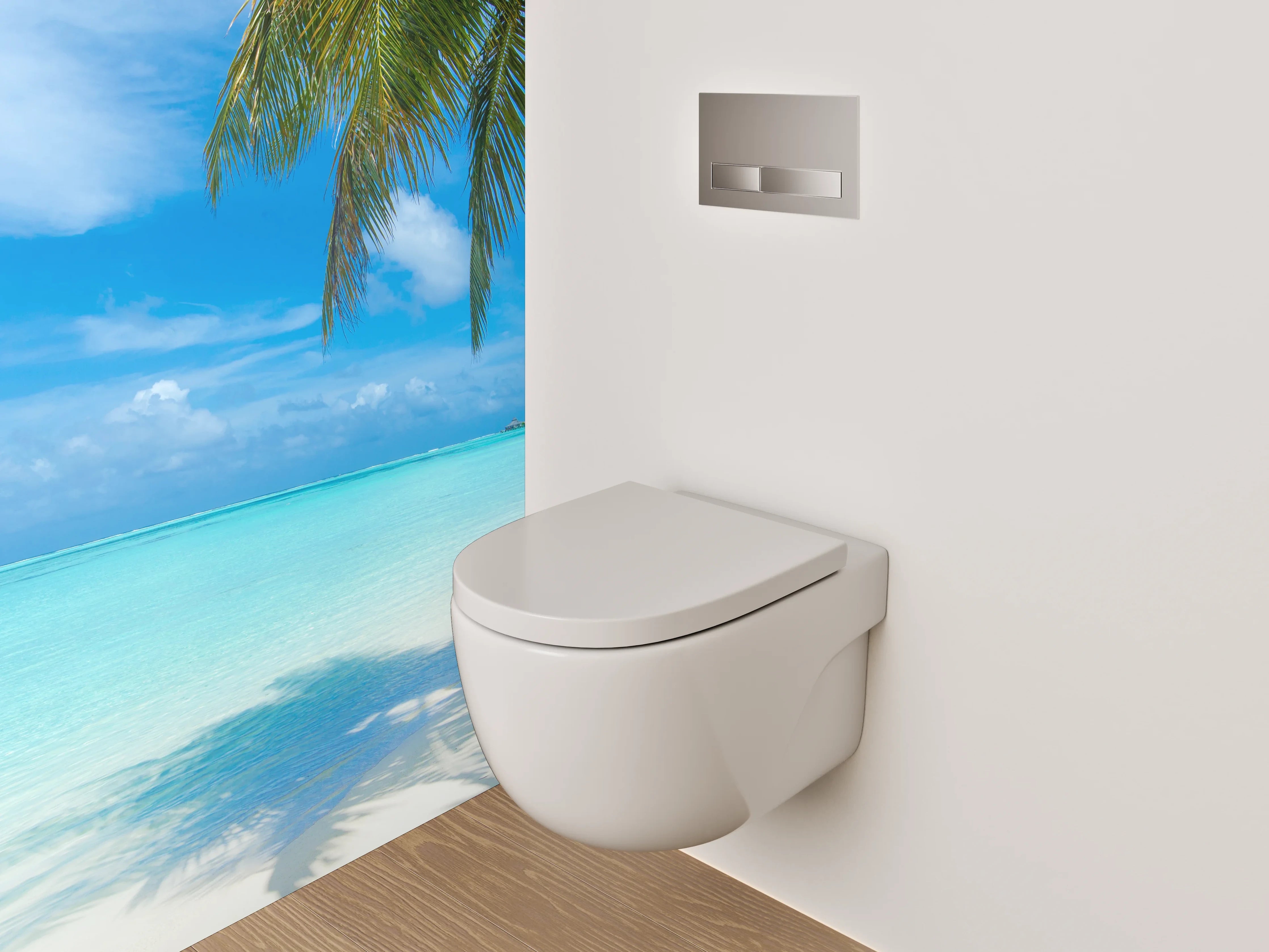WC-Rückwand - Traumhafter Karibikstrand – Türkis & Palmen