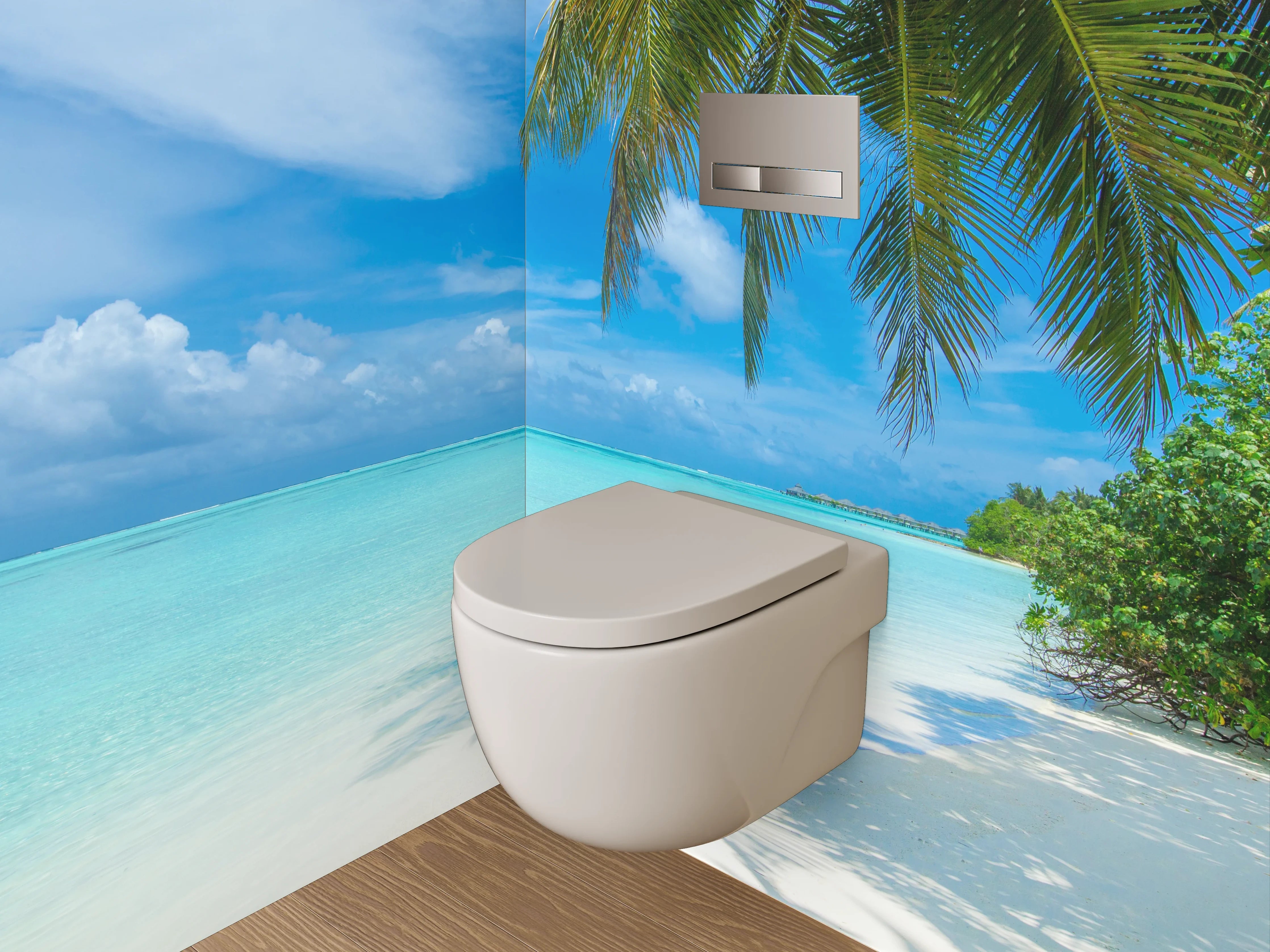 WC-Rückwand - Traumhafter Karibikstrand – Türkis & Palmen