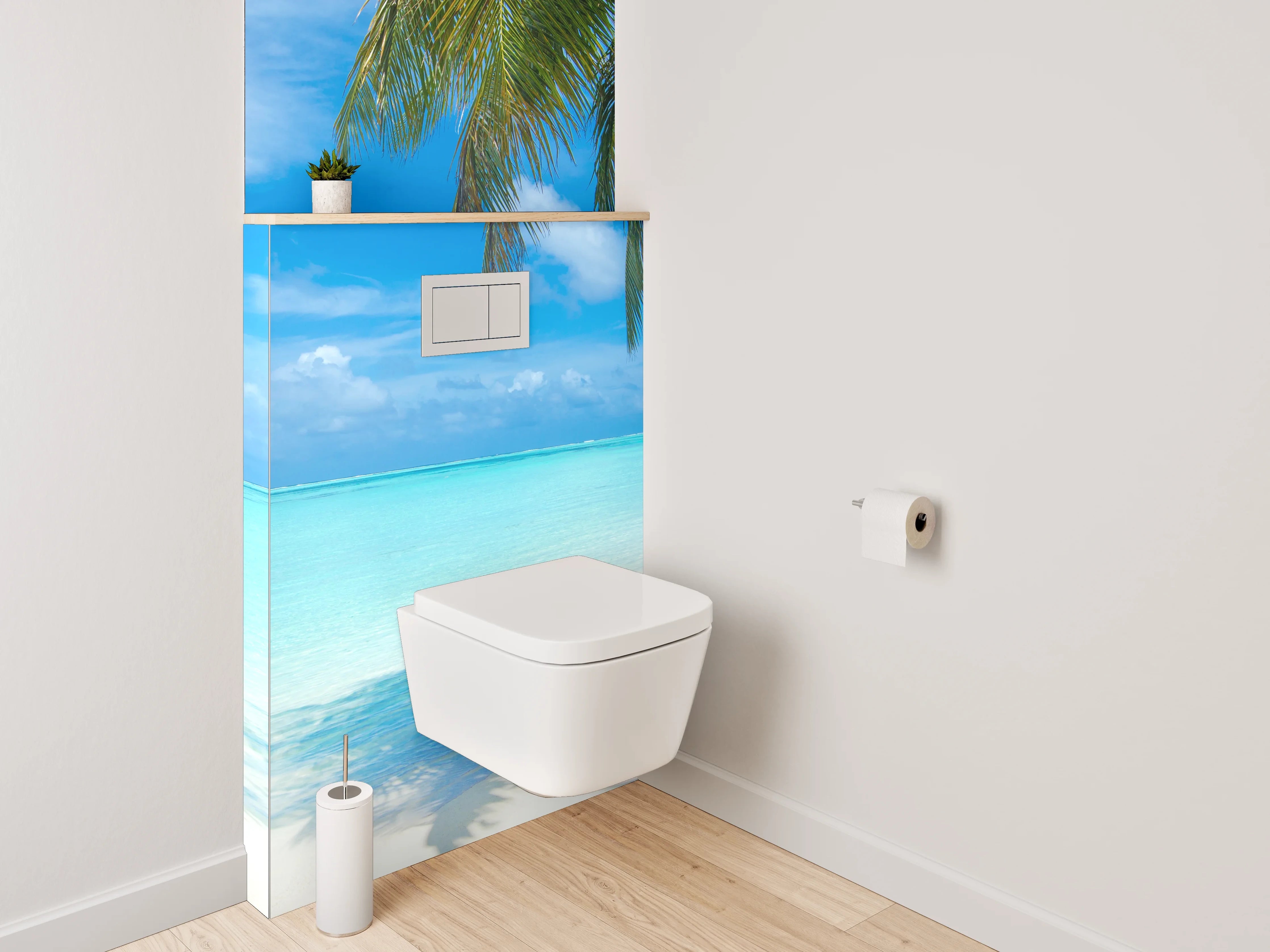 WC-Rückwand - Traumhafter Karibikstrand – Türkis & Palmen