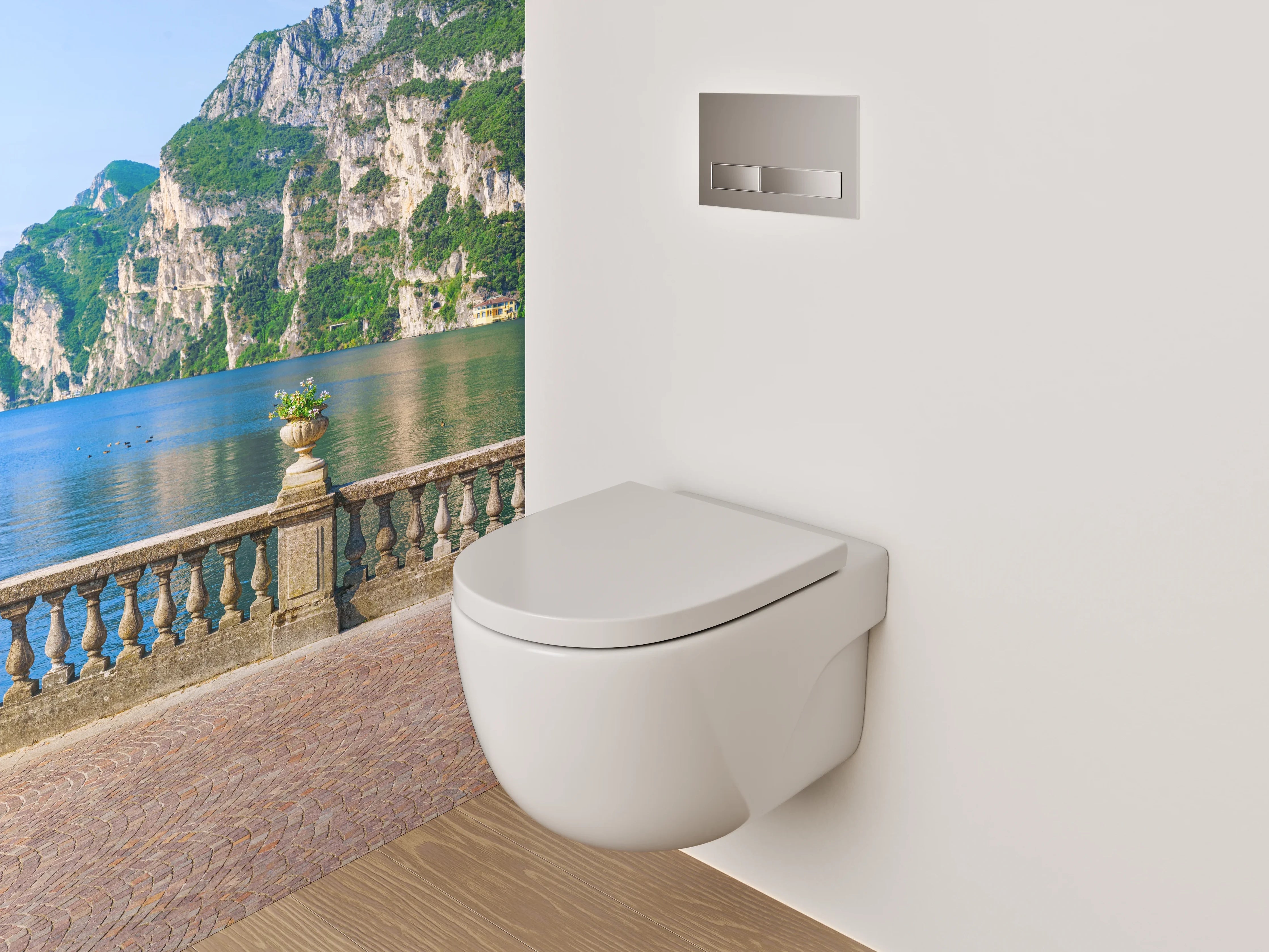 WC-Rückwand - Traumhafter Seeblick mit Bergkulisse